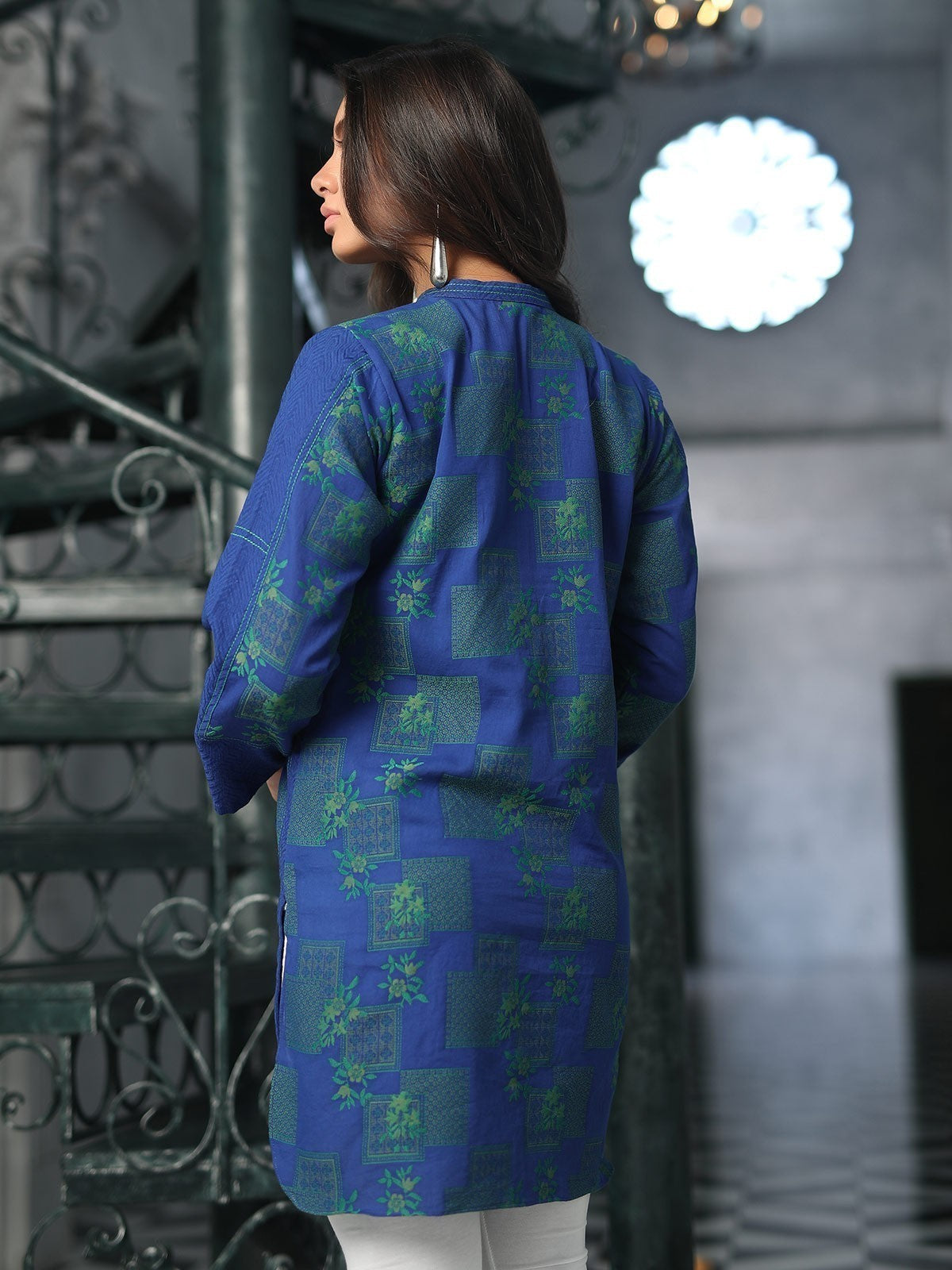Edenrobe - Pret 1Pc Printed Blue Shirt - ELTK19-67006