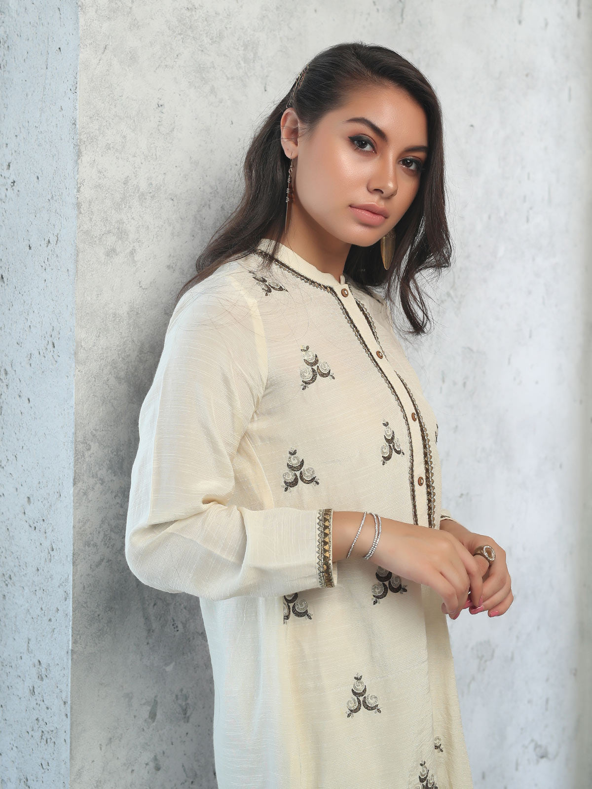 Edenrobe - Pret 2Pc Embroidered Cream Shirt Trouser - ELTKE19-66859 (2-Pcs)
