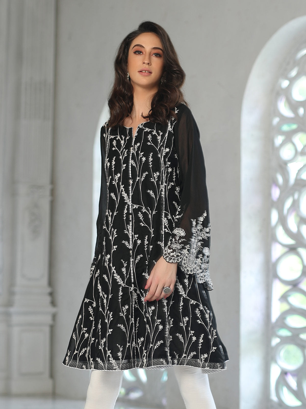 Edenrobe - Pret 1Pc Embroidered Black Shirt - ELTKE19-66912