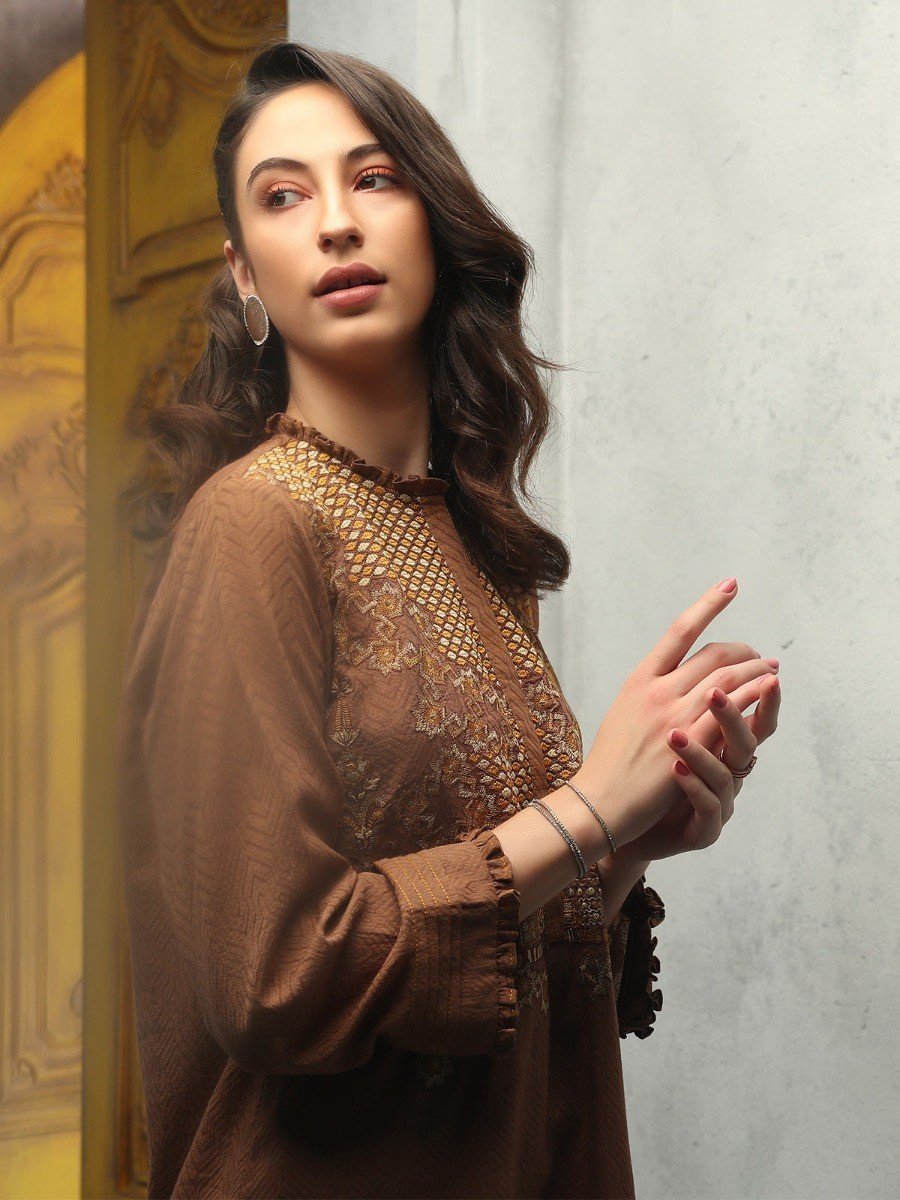 Edenrobe - Pret 2Pc Embroidered Jacquard Shirt Dupatta - ELTKE19-66984 (2PC-D)