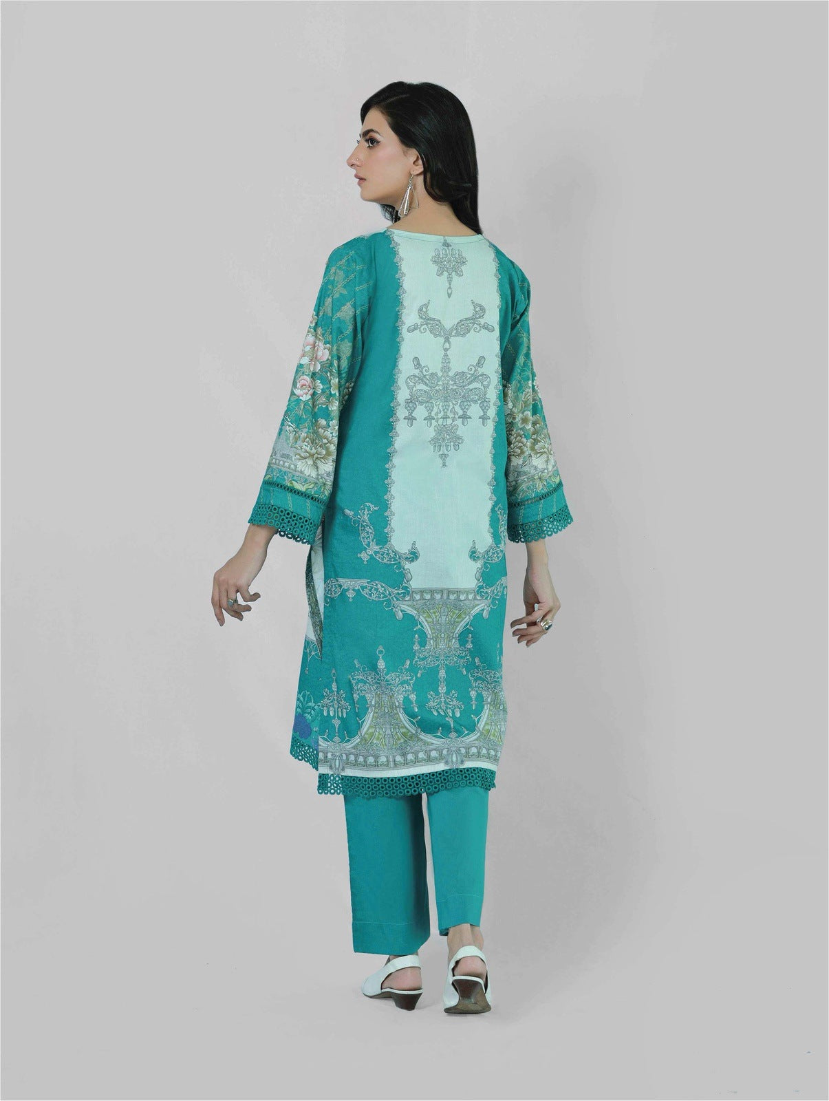 Bareeq Outfits - Florence Teal 3 Piece Printed Unstitched Suit
