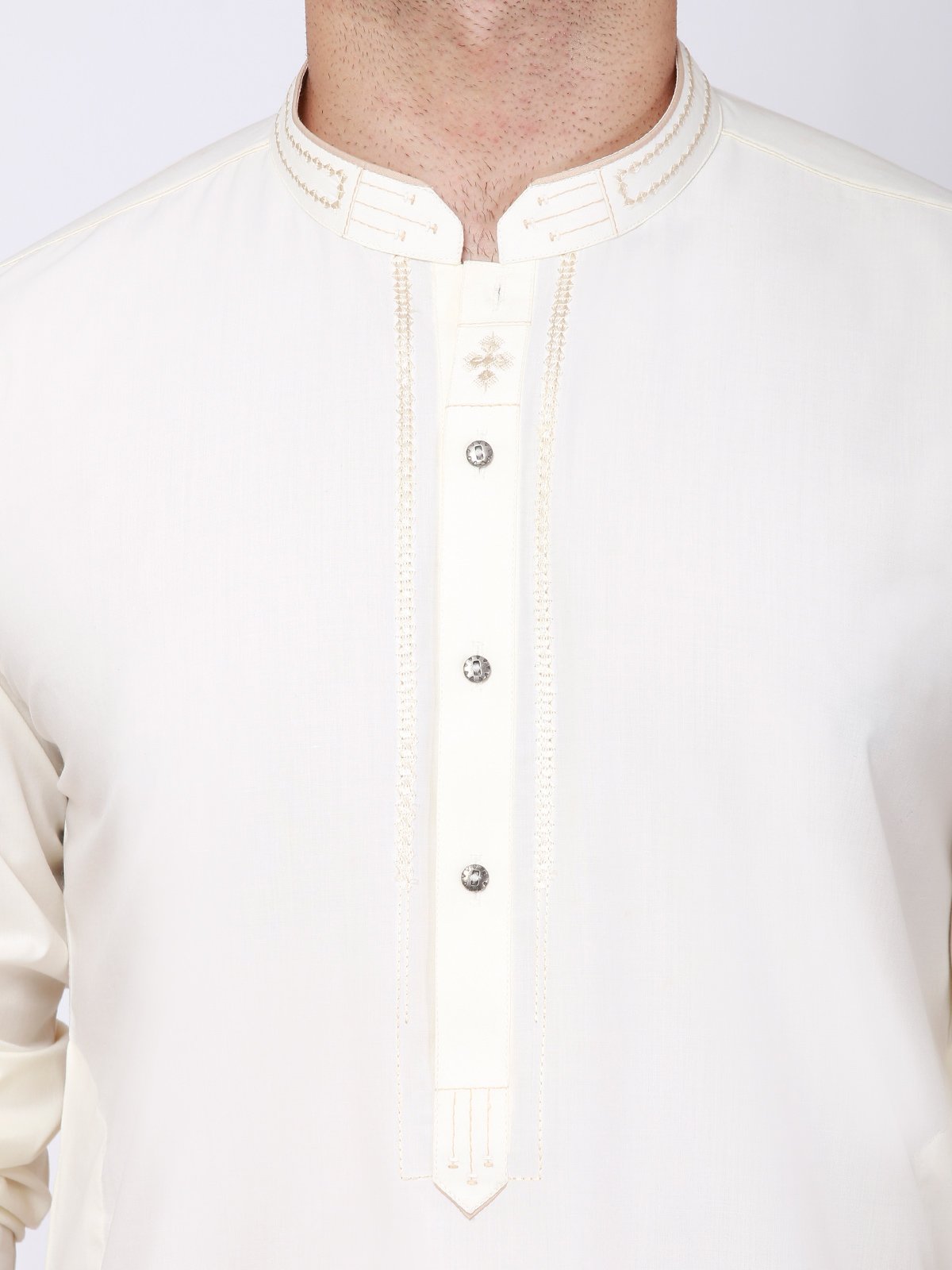 Edenrobe - Men's Cream Kurta Shalwar - EMTKS21S-40924