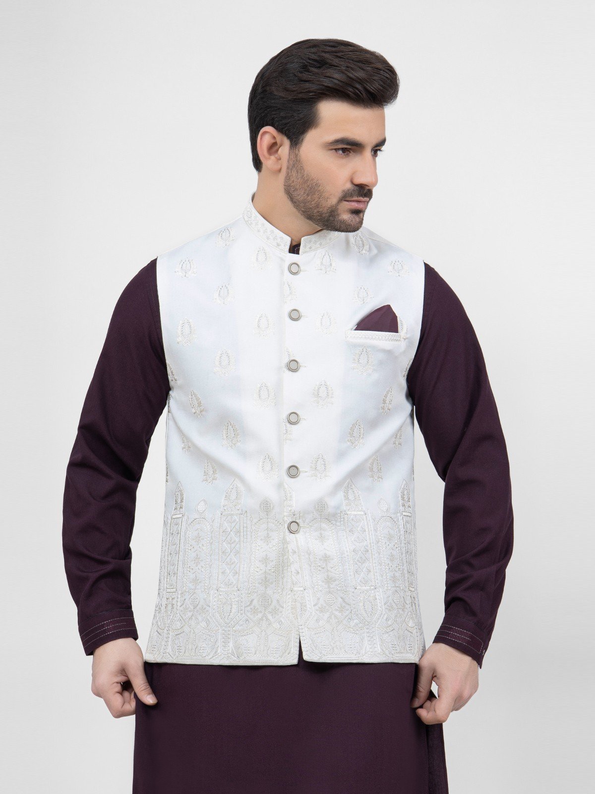 Edenrobe - Men's White Waist Coat Ceremonial - EMTWCC21-083