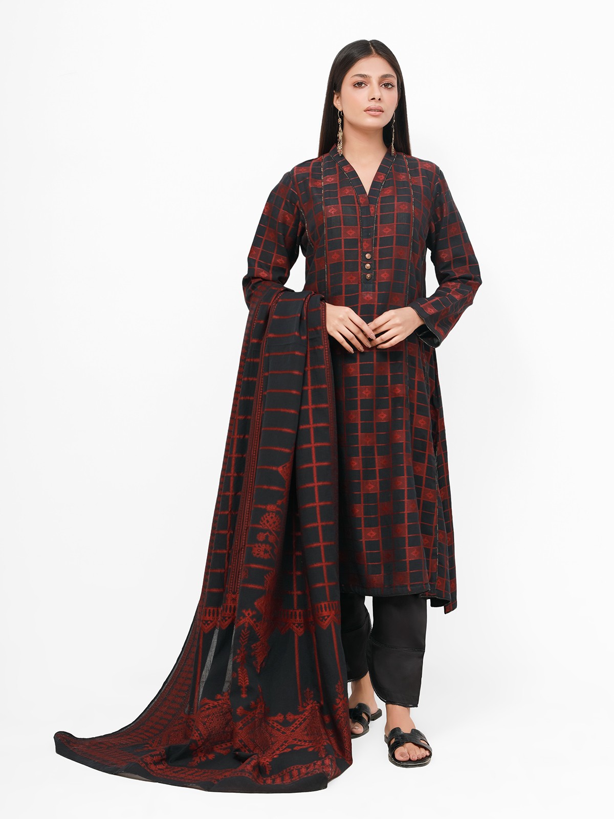 Edenrobe - Pret 2Pc Printed Jacquard Shirt Dupatta - EWTK21-67740 (2PC-D)