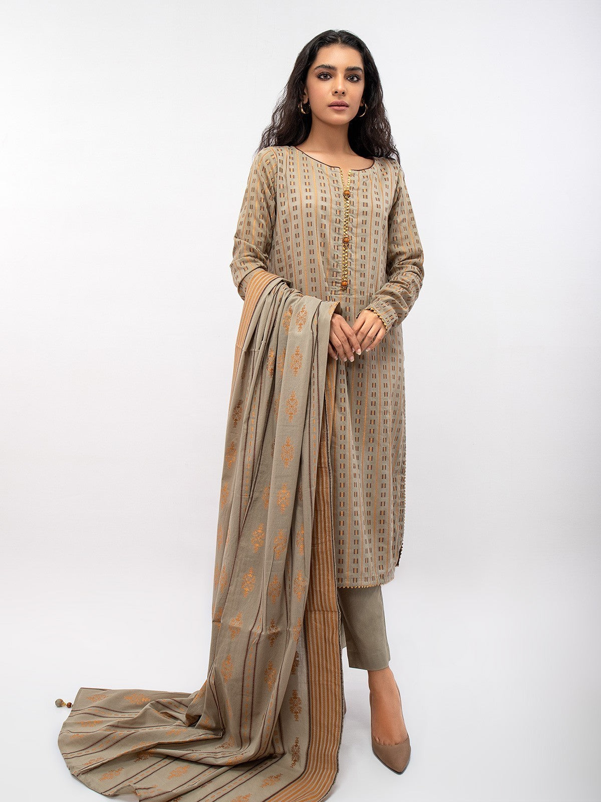 Edenrobe - Pret 3Pc Printed Jacquard Suit - EWTK21-67852 (3-PCS)