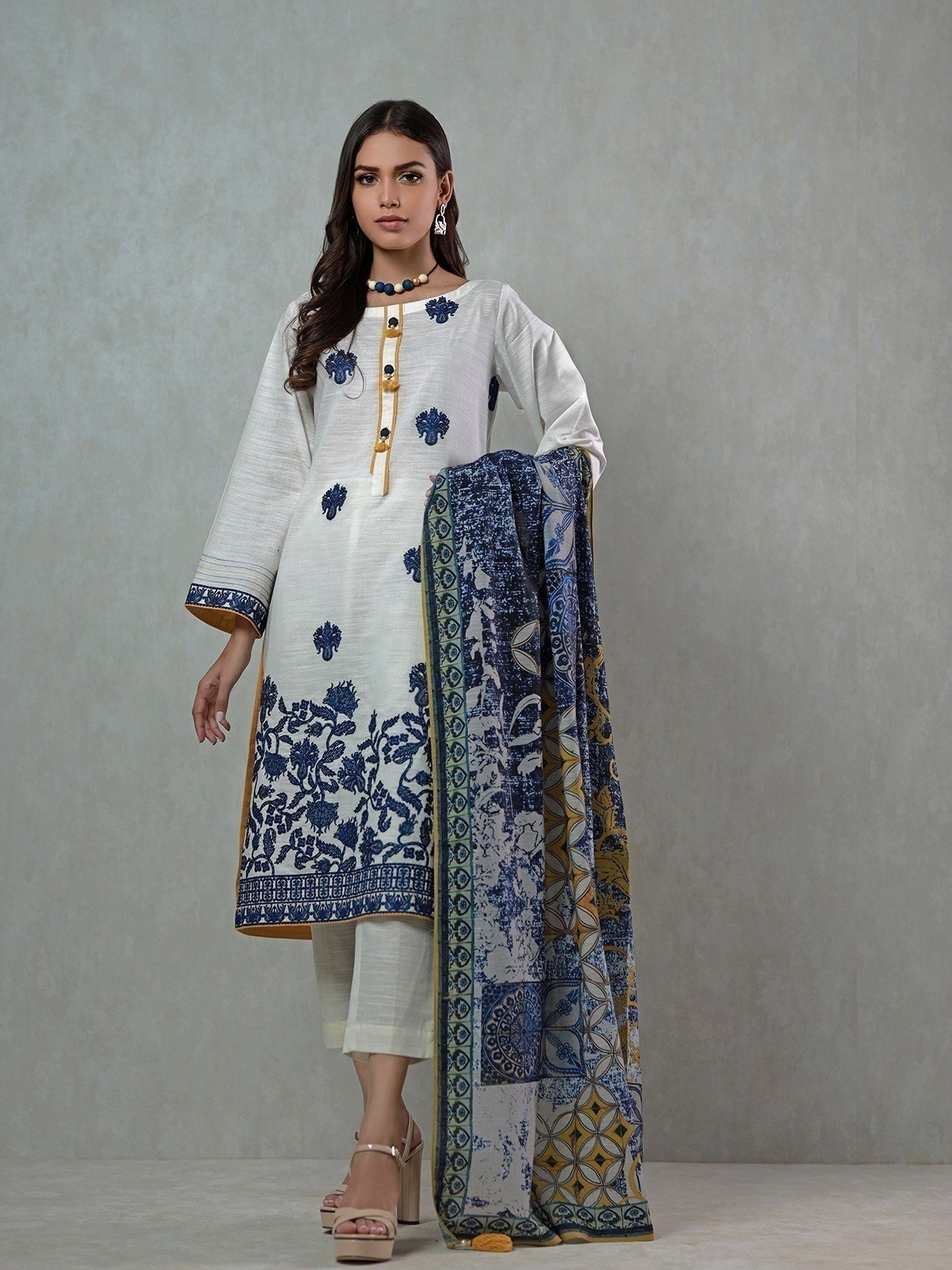 Edenrobe - Pret 2Pc Embroidered Khaddar Shirt Dupatta - EWTKE21-67325 (2PC-D)