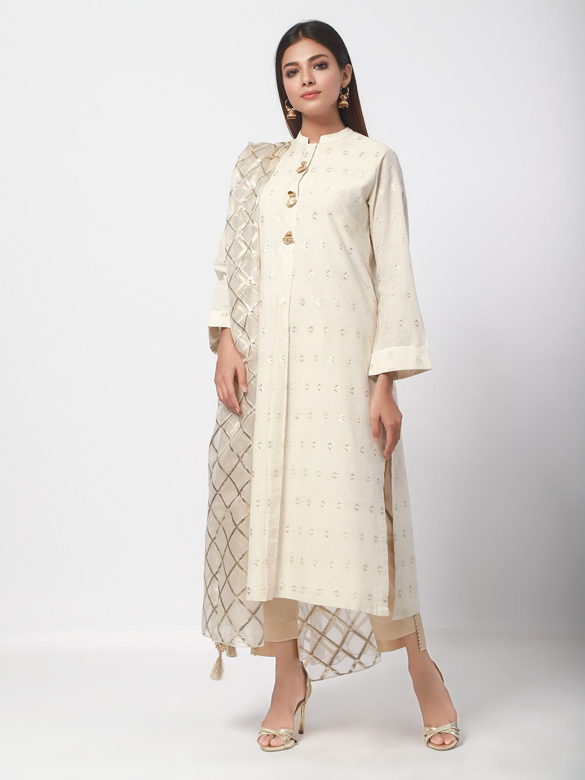 Edenrobe - Pret 2Pc Embroidered Karandi Shirt Dupatta - EWTKE21-67442 (2PC-D)