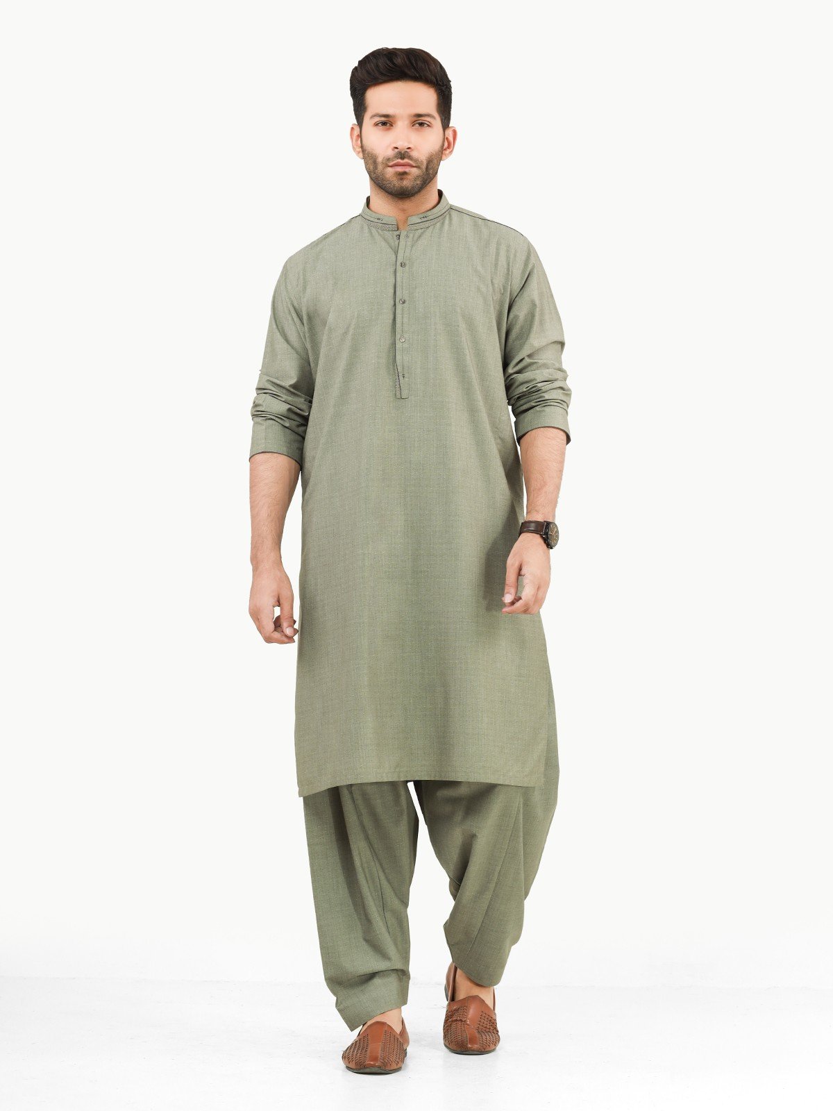 Edenrobe Men's Sage Green Kurta Shalwar EMTKS22S-40954