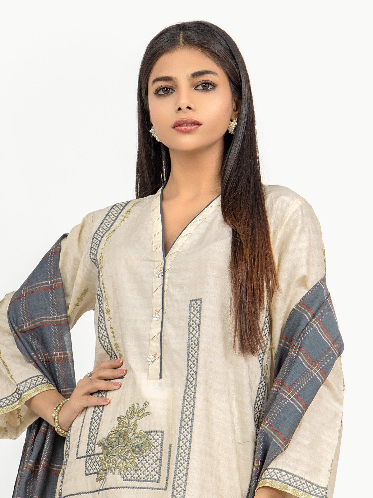 Edenrobe - Pret 2Pc Embroidered Jacquard Shirt Dupatta - EWTKE22-67851 (2PC-D)