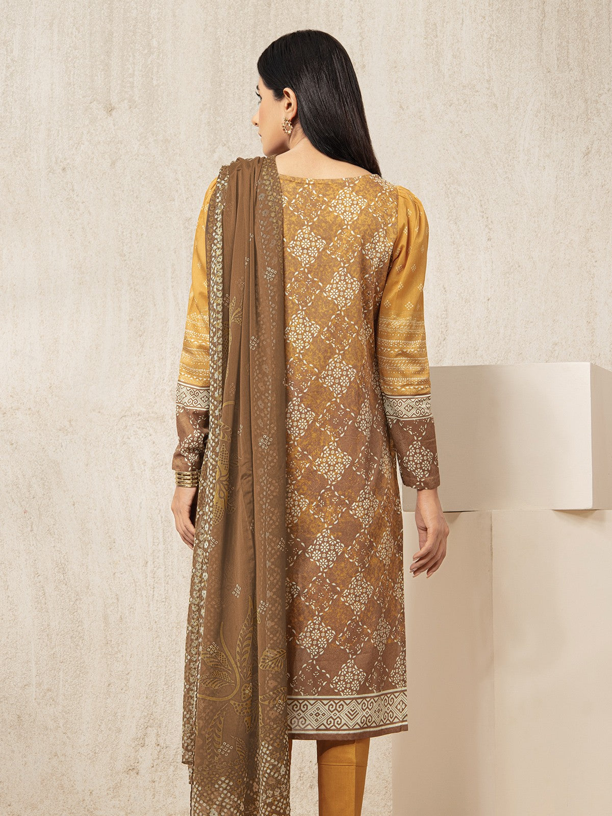 Edenrobe - EWU22A2-23503S Unstitched Rustic Brown Printed Lawn 1 Piece