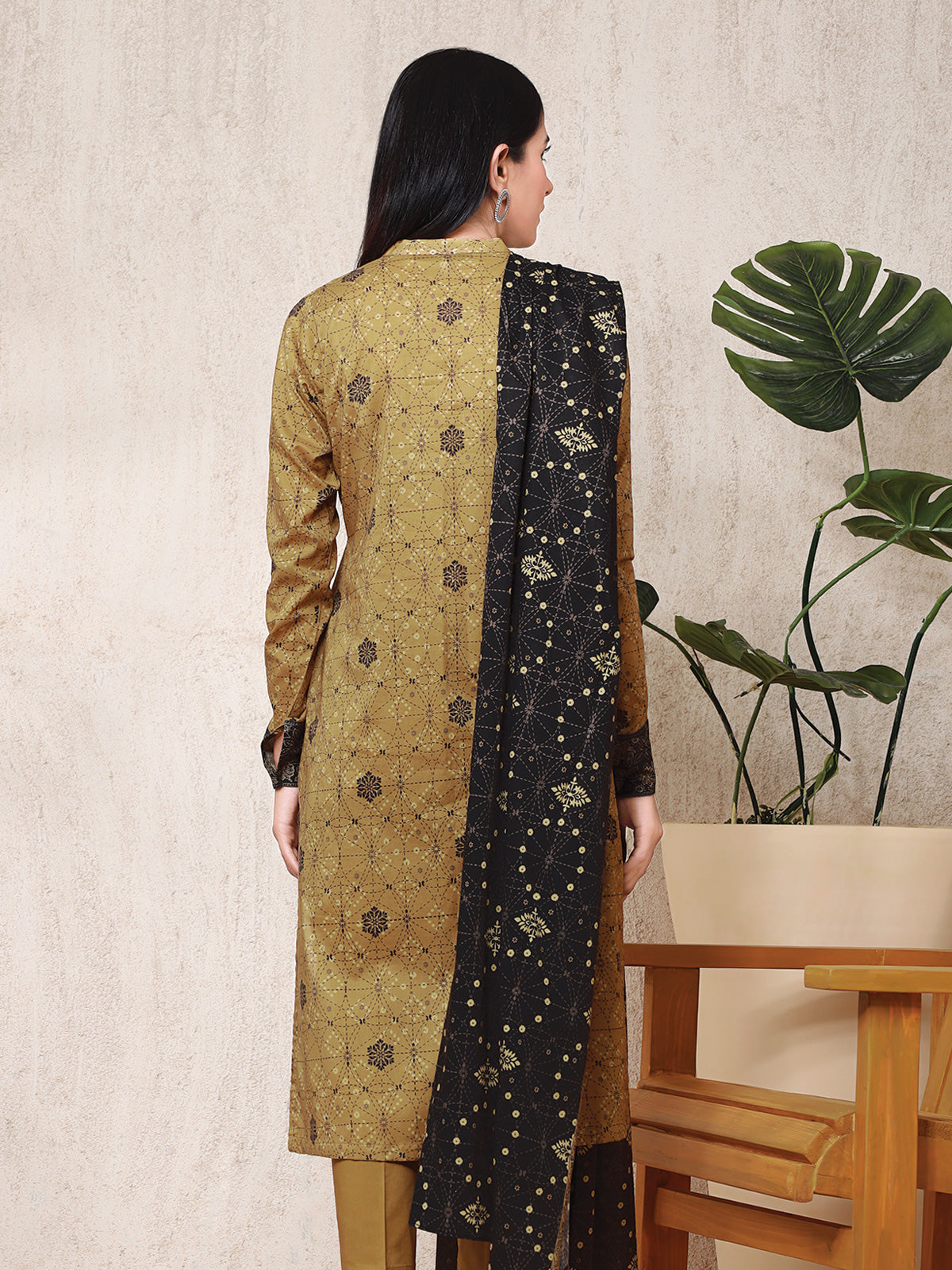 Edenrobe - EWU22A3-24256 Unstitched Khaki Printed Khaddar 3 Piece
