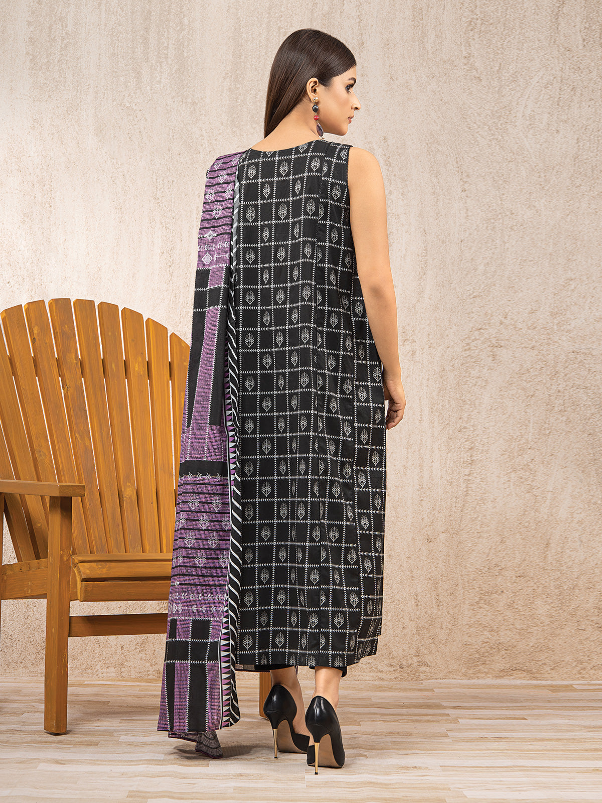 Edenrobe - EWU22A3-24286S Unstitched Black Printed Khaddar 1 Piece