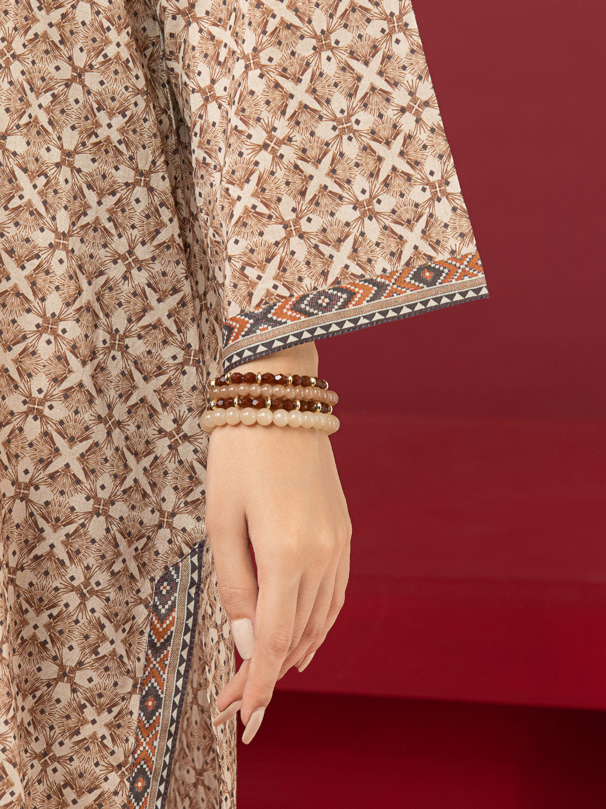 Edenrobe - EWU22A3-24414 Unstitched Coffee Printed Khaddar 3 Piece