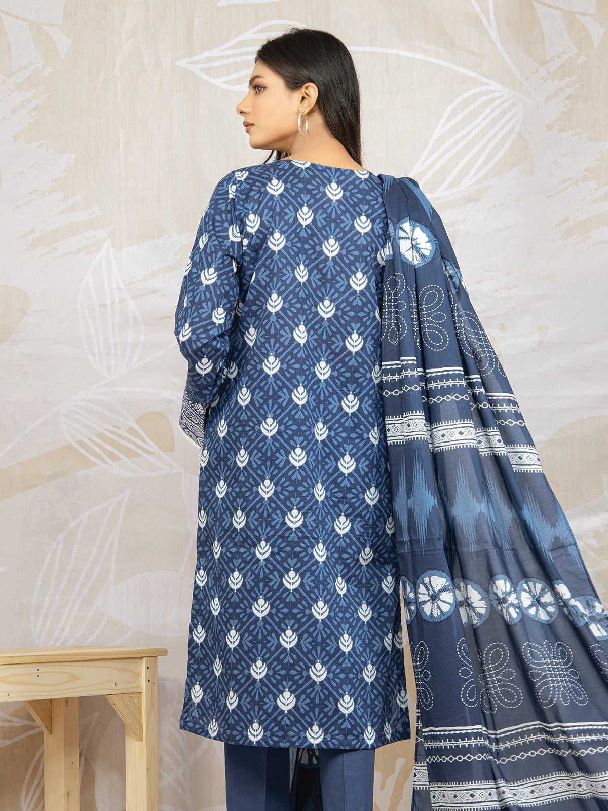 Edenrobe - EWU22V1-23552S Unstitched Blue Embroidered Lawn 1 Piece