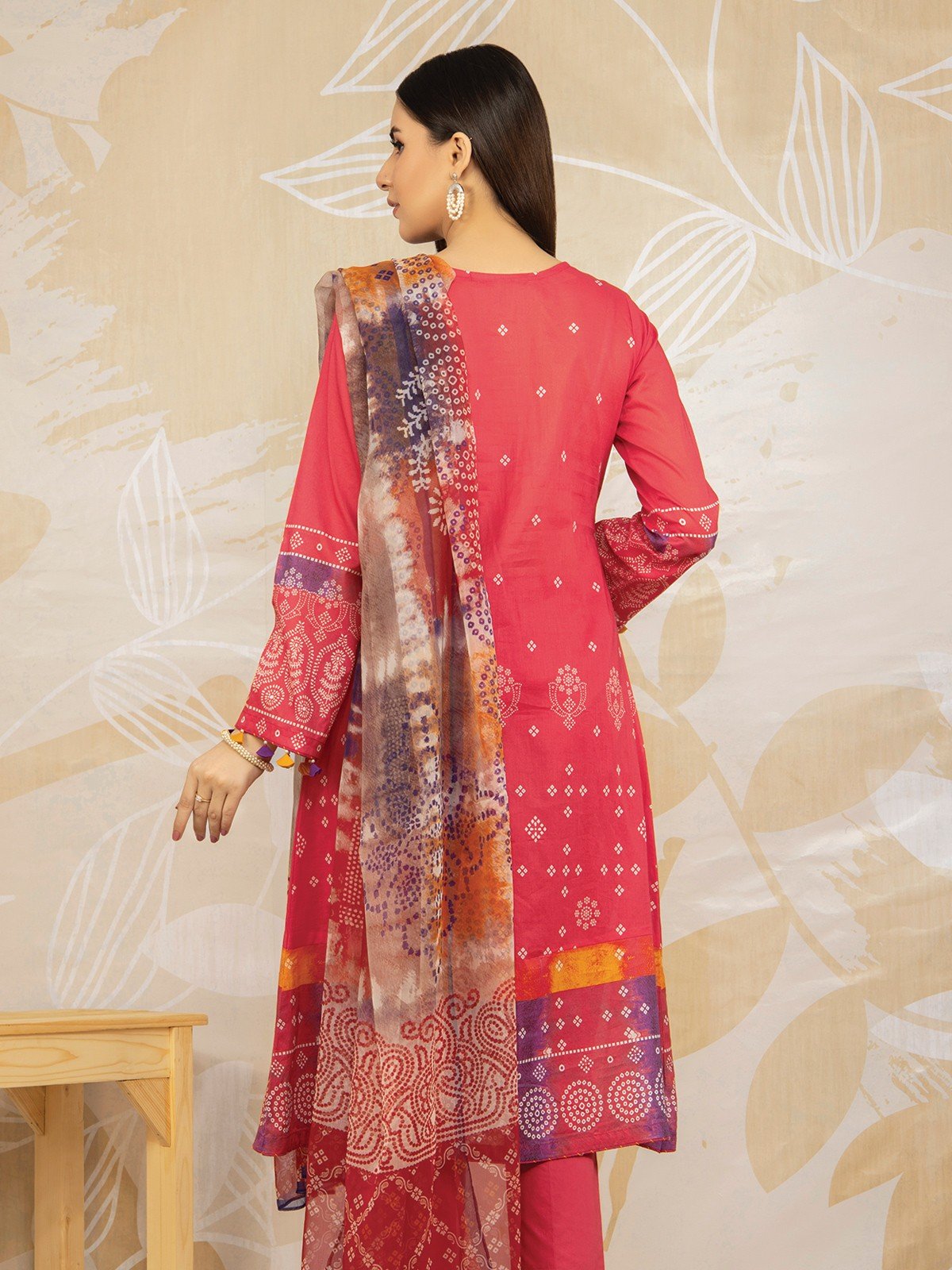 Edenrobe - EWU22V1-23580SD Unstitched Pink Embroidered Lawn 2 Piece