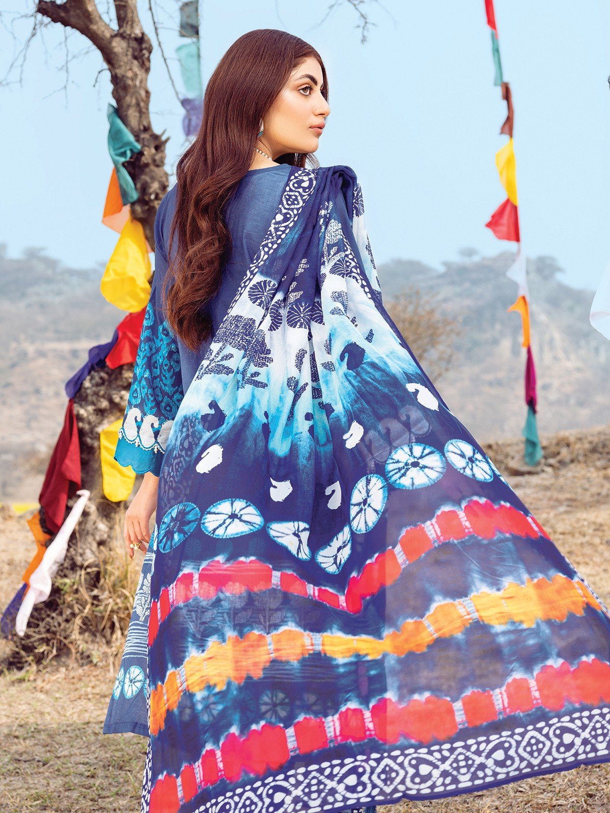 Edenrobe - EWU22V1-23581SD Unstitched Blue Embroidered Lawn 2 Piece