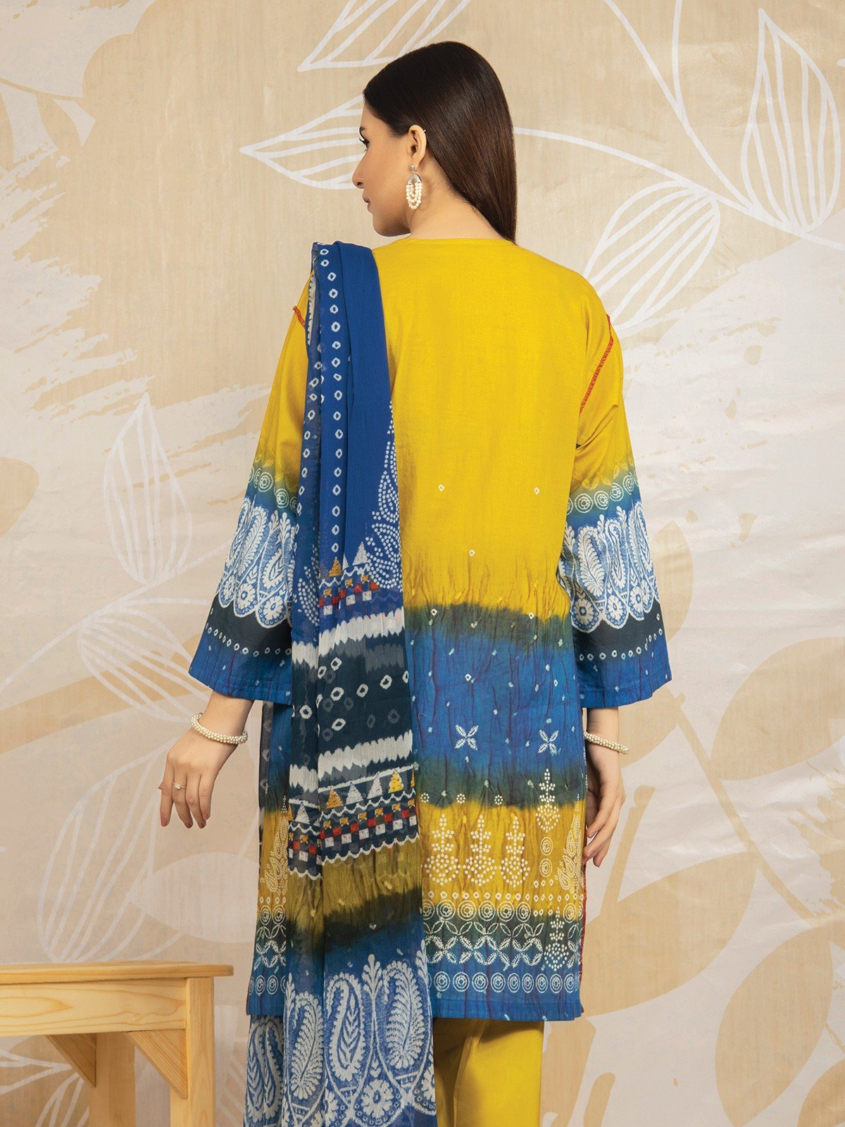 Edenrobe - EWU22V1-23584SD Unstitched Light Gold Embroidered Lawn 2 Piece