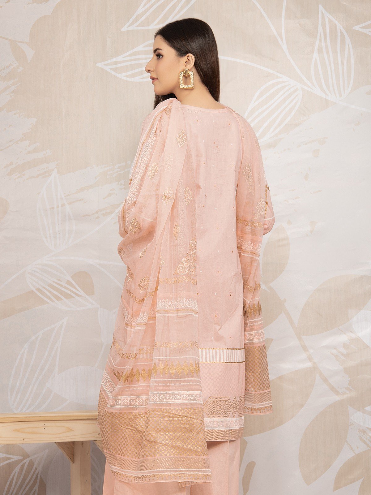 Edenrobe - EWU22V1-23590 Unstitched Peach Embroidered Lawn 3 Piece