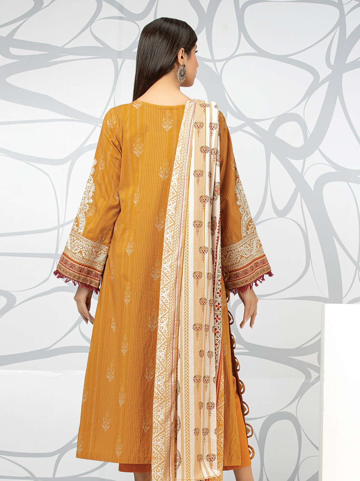 Edenrobe - EWU22V1-23622S Unstitched Mustard Embroidered Lawn 1 Piece