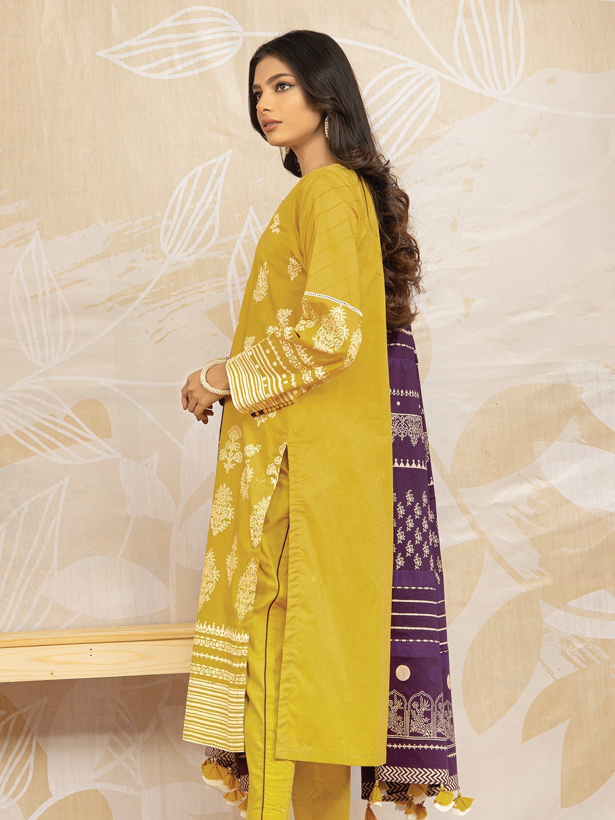 Edenrobe - EWU22V1-23685ST Unstitched Lemon Embroidered Lawn 2 Piece