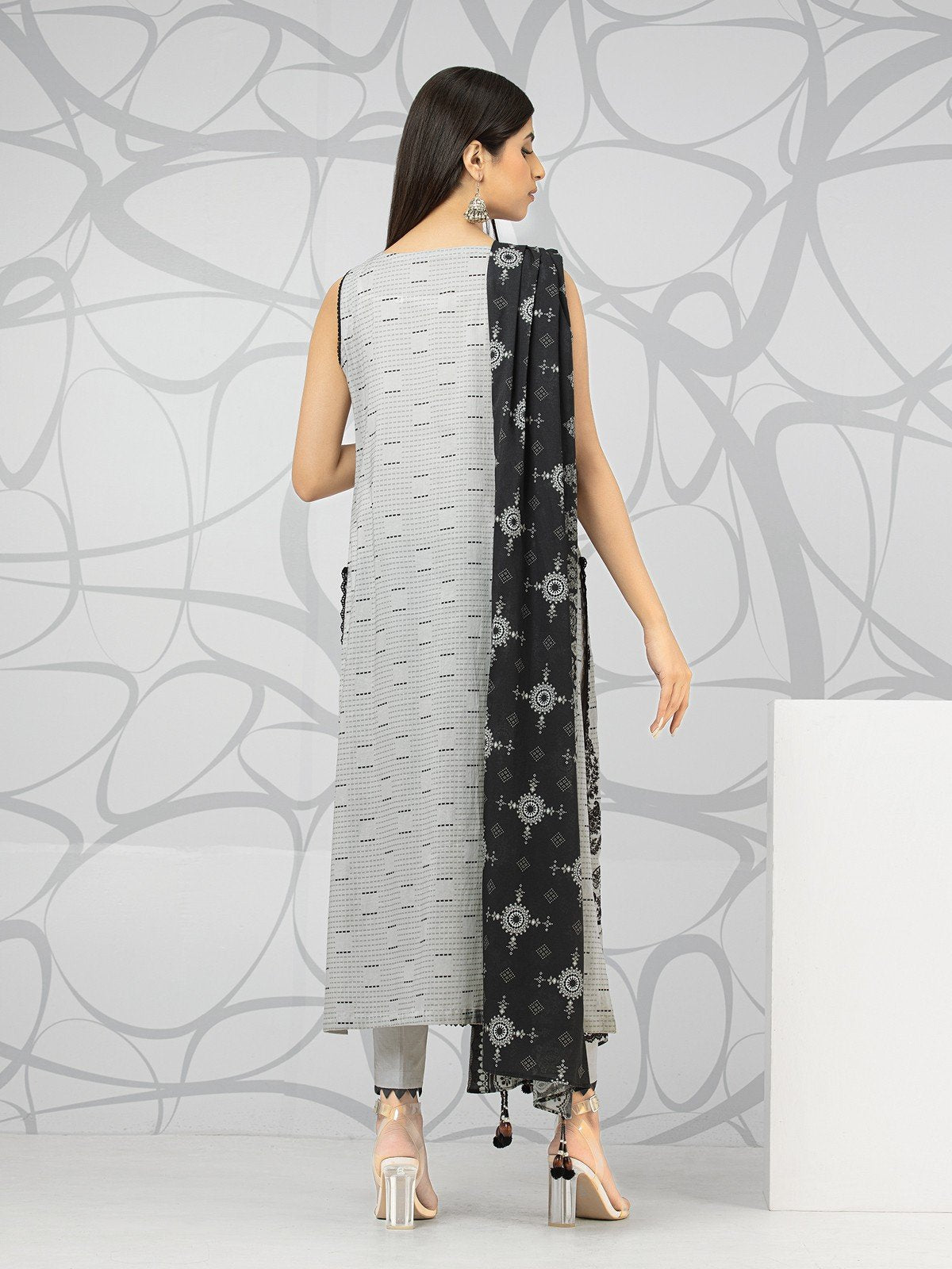 Edenrobe - EWU22V1-23706ST Unstitched Grey Embroidered Lawn 2 Piece