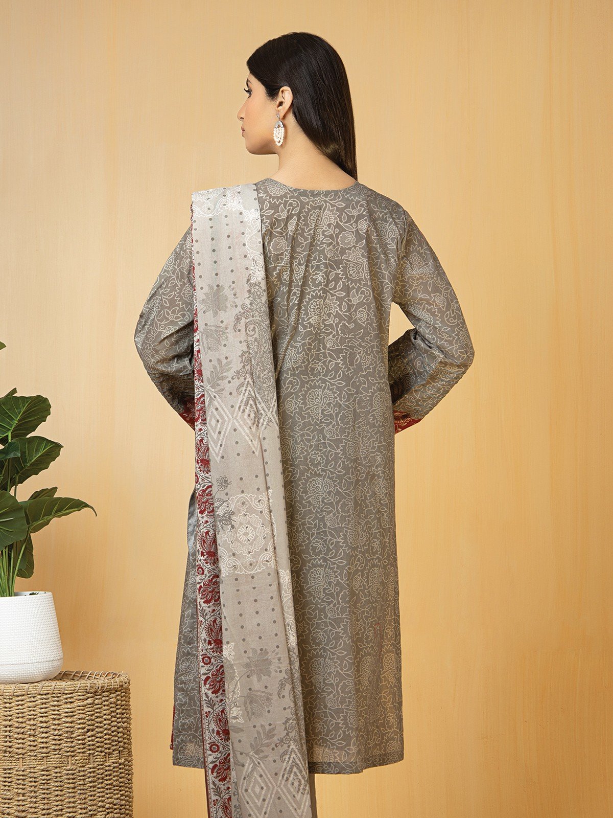 Edenrobe - EWU22V1-23712SD Unstitched Grey Embroidered Lawn 2 Piece