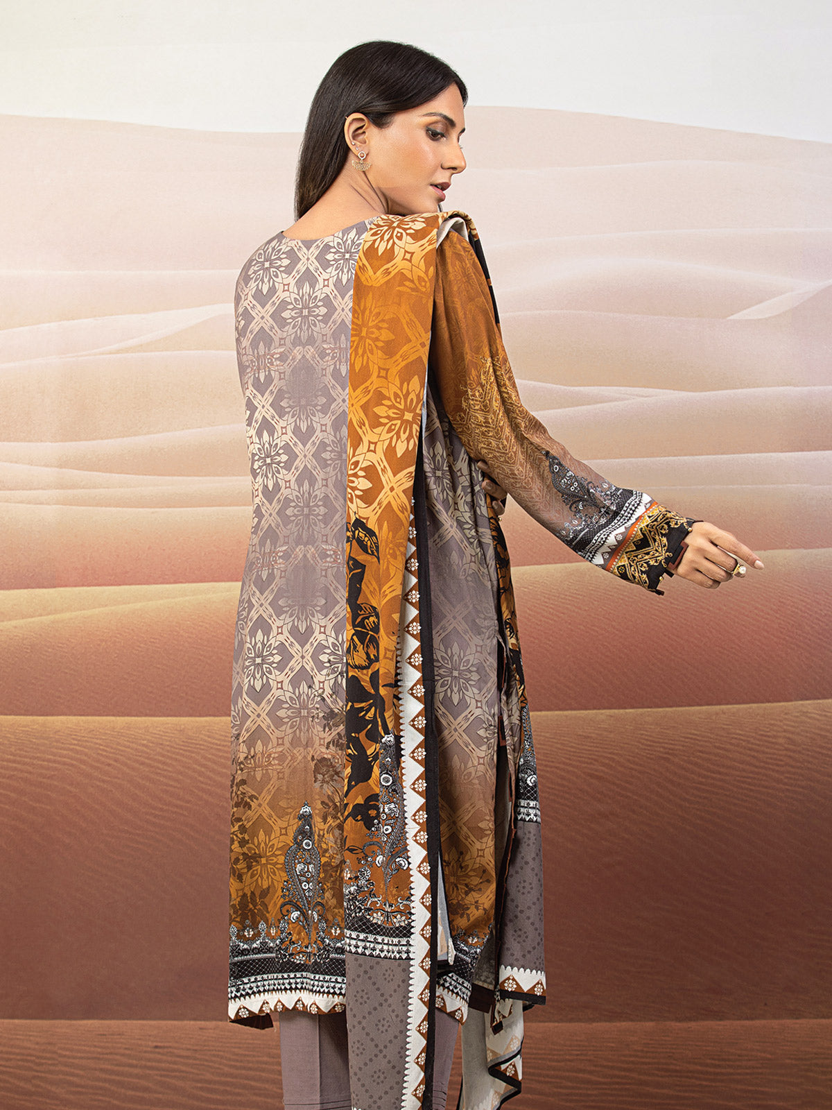 Edenrobe - EWU22V10-25019 Unstitched Brown Embroidered Crepe 3 Piece