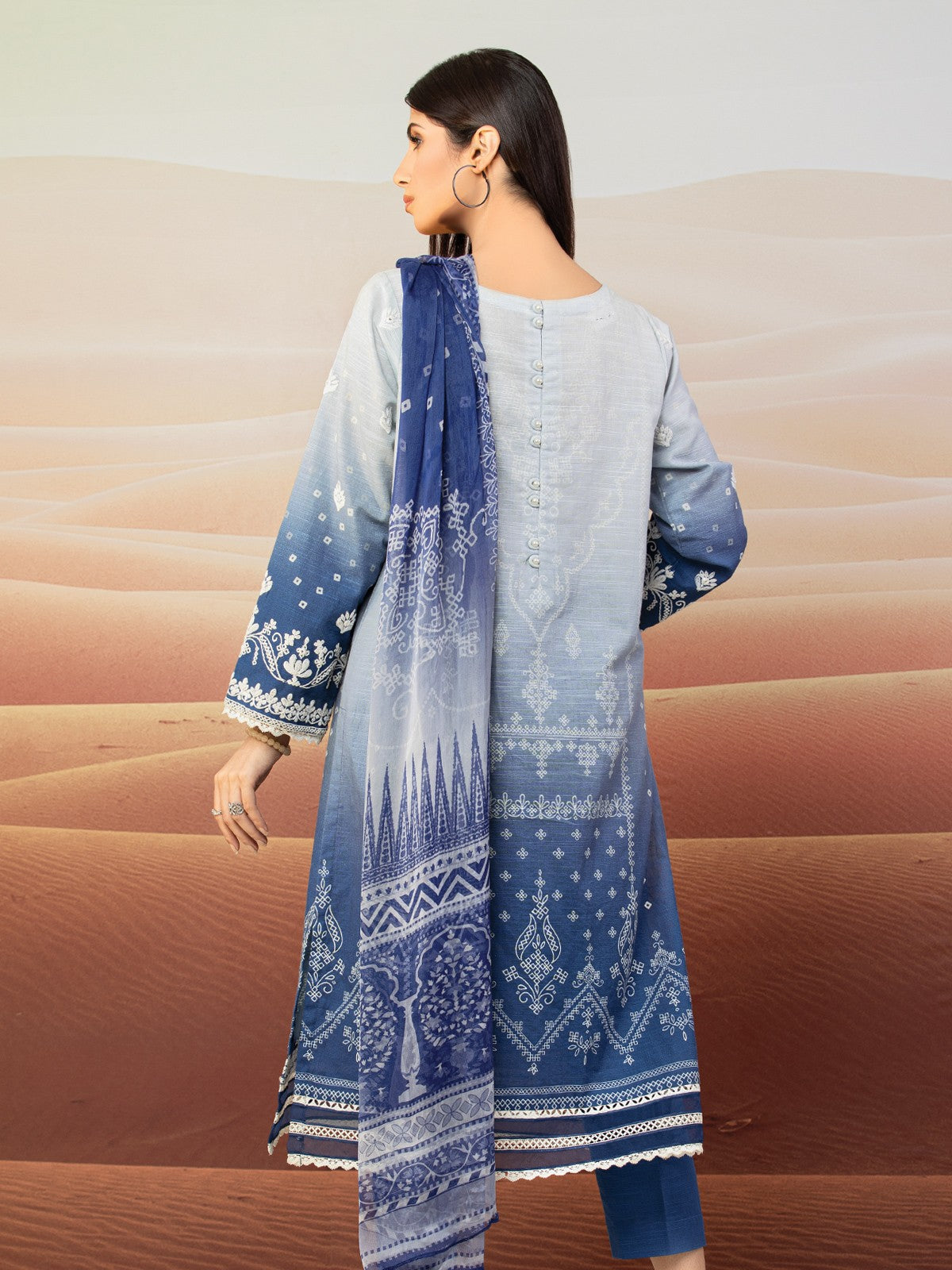 Edenrobe - EWU22V12-25007 Unstitched Blue Embroidered Khaddar 3 Piece