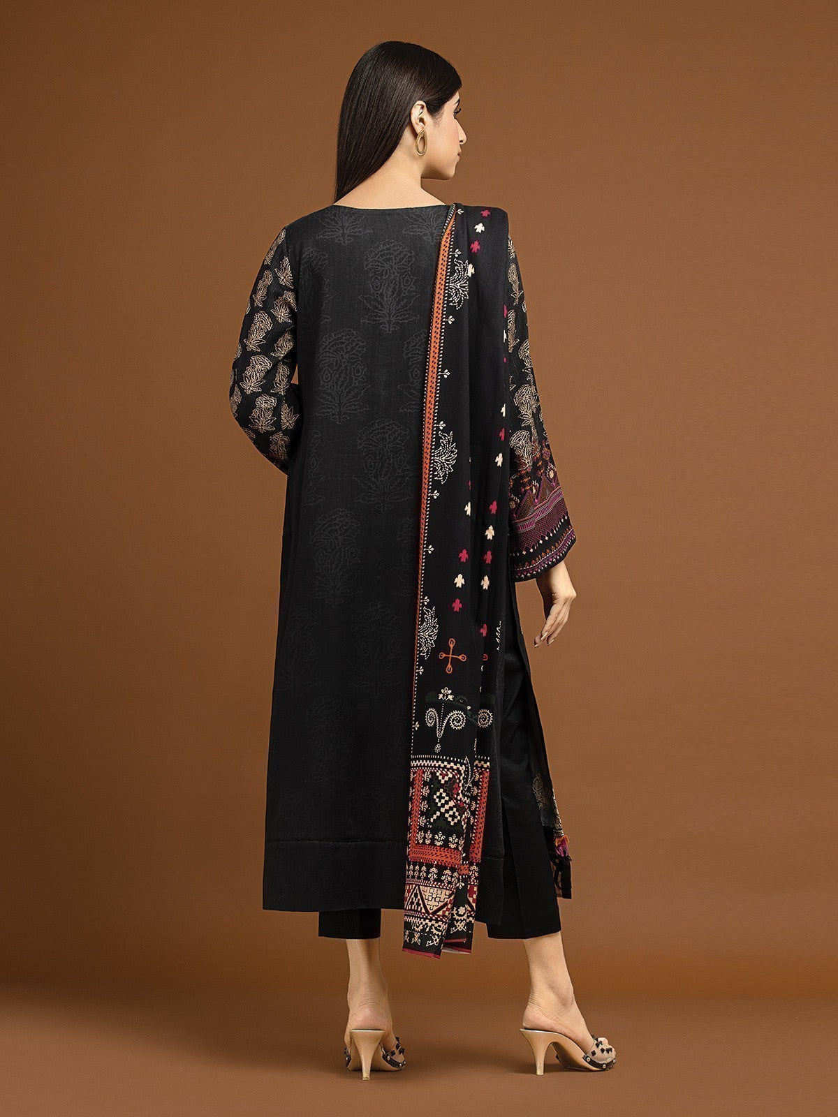 Edenrobe - EWU22V13-24035XXL Unstitched Charcoal Embroidered Viscose 3 Piece