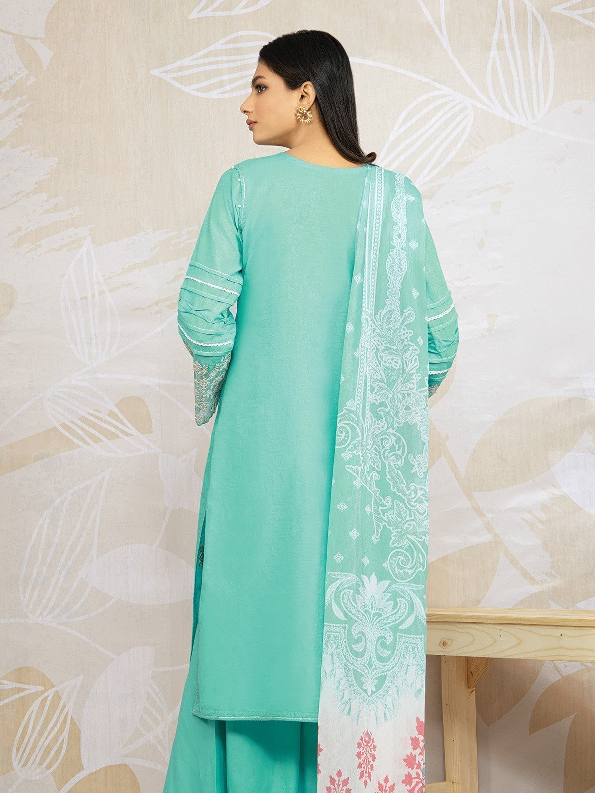 Edenrobe - EWU22V3-23660ST Unstitched Sea Green Embroidered Jacquard 2 Piece