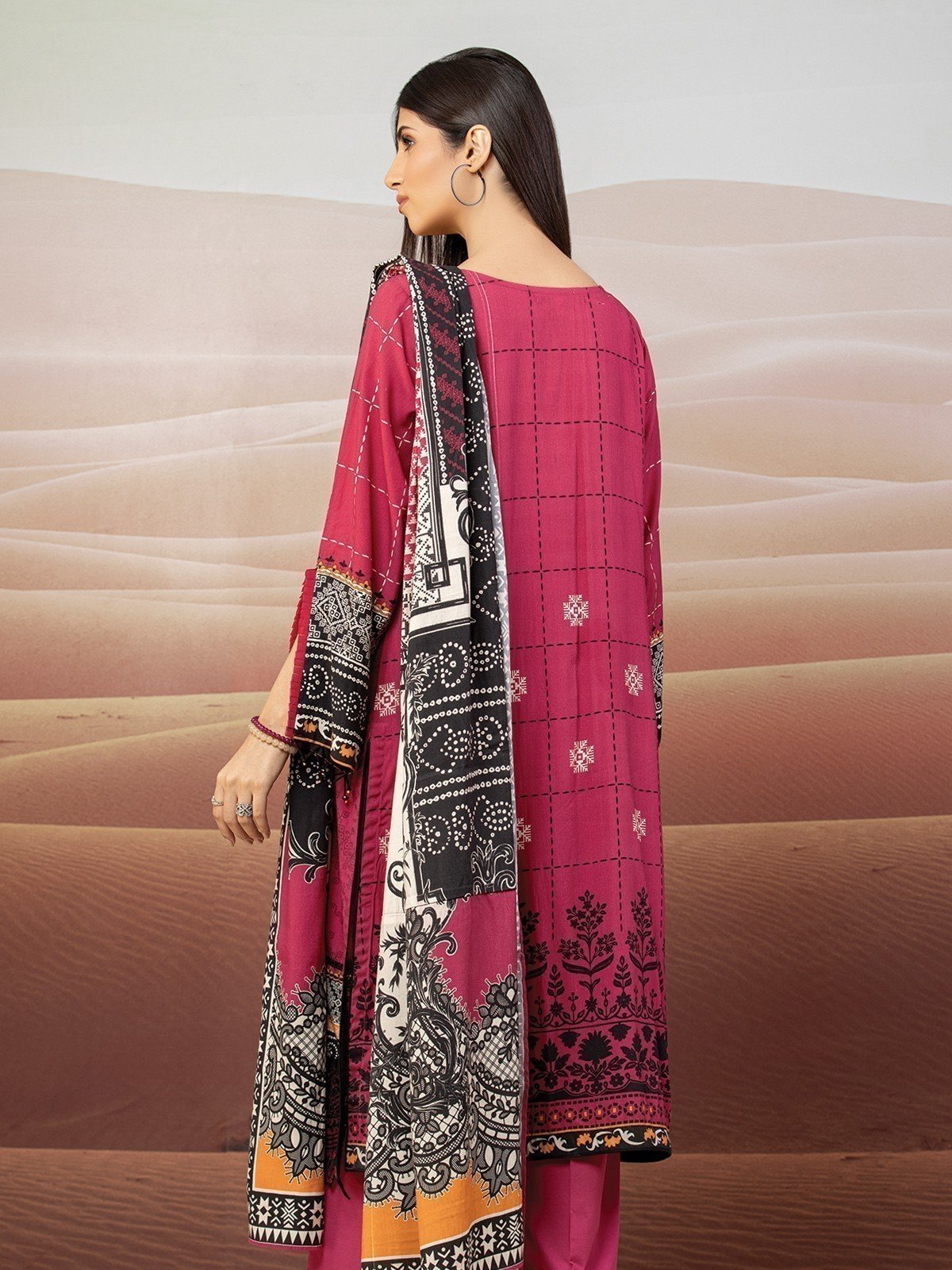 Edenrobe - EWU22V8-25002ST Unstitched Pink Embroidered Cottel 2 Piece