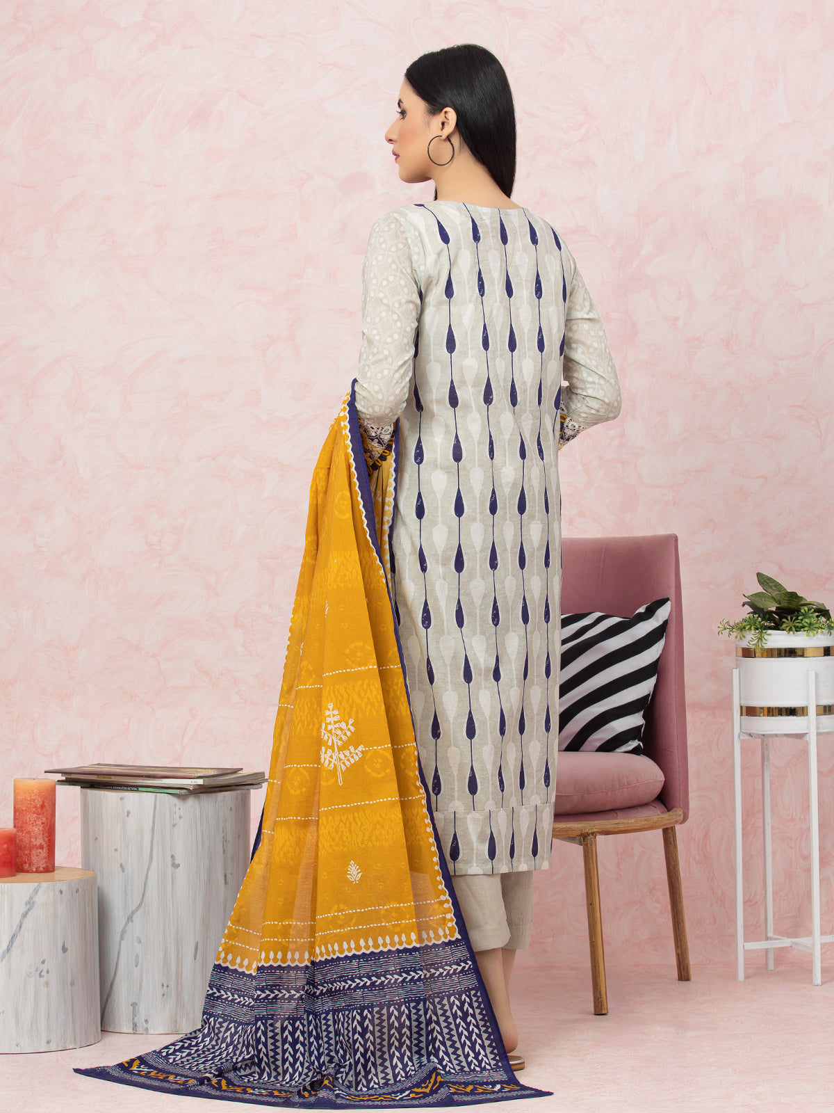 Edenrobe - EWU22V1-26603ST Unstitched Light Beige Embroidered Lawn 2 Piece