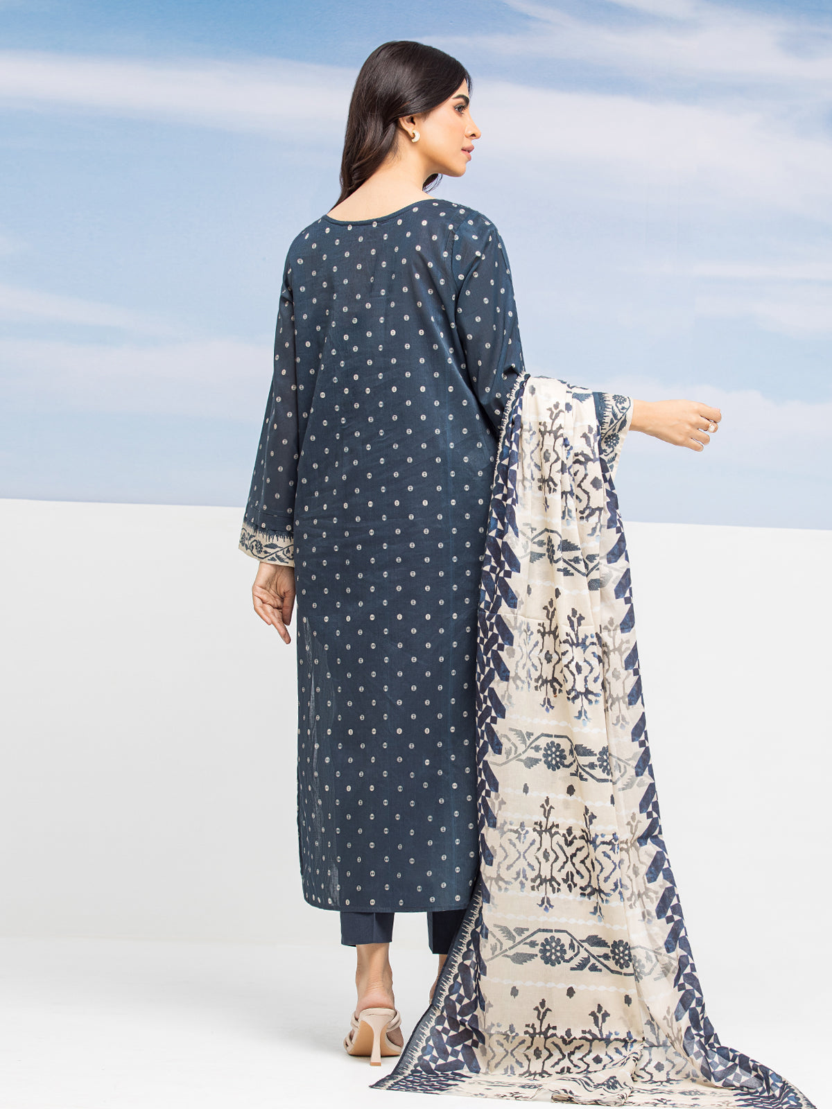 Edenrobe - EWU24A1-28208-3P Unstitched Navy Printed Lawn 3 Piece