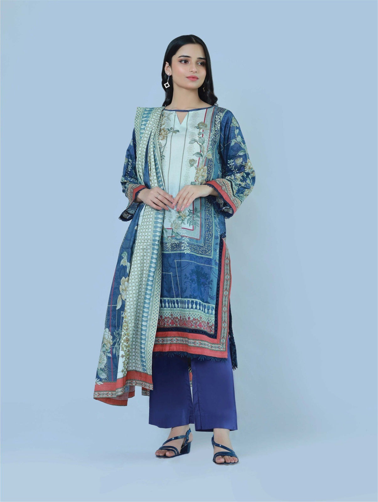 Bareeq Outfits - Vintage Aura 3 Piece Printed Suit