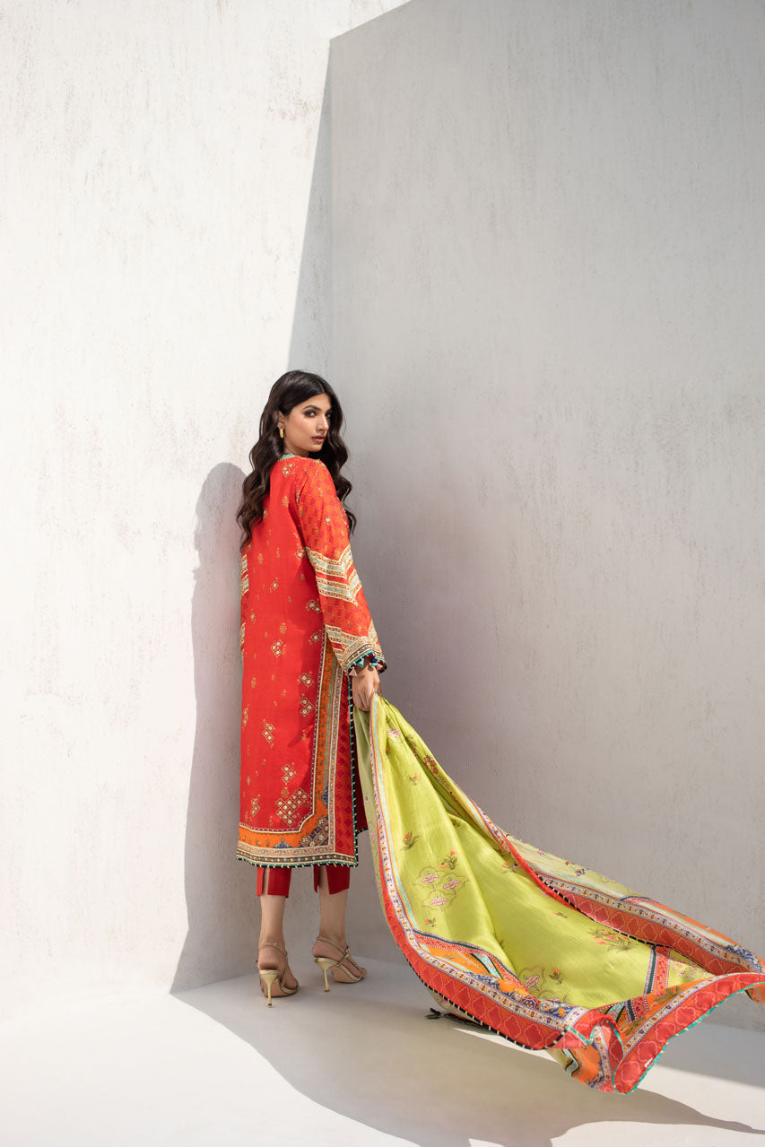 Tangerine Gota Embellished Kurta With Printed Silk Dupatta