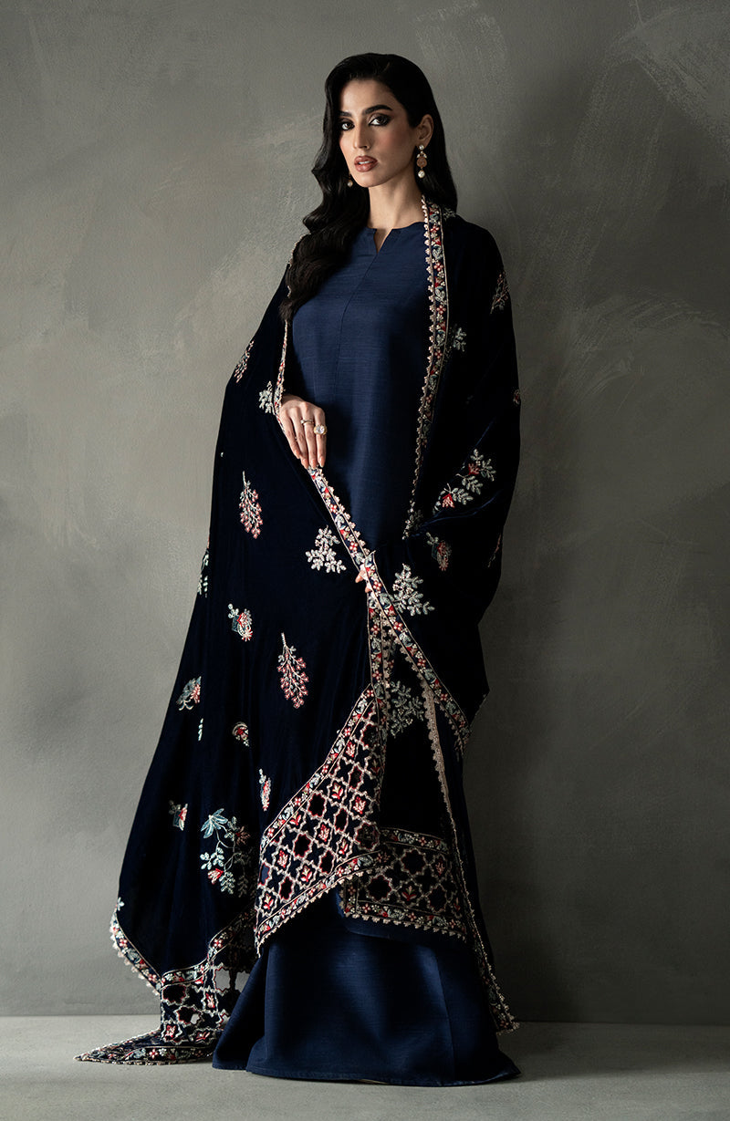 Seran - Navy Blue Velvet Shawl