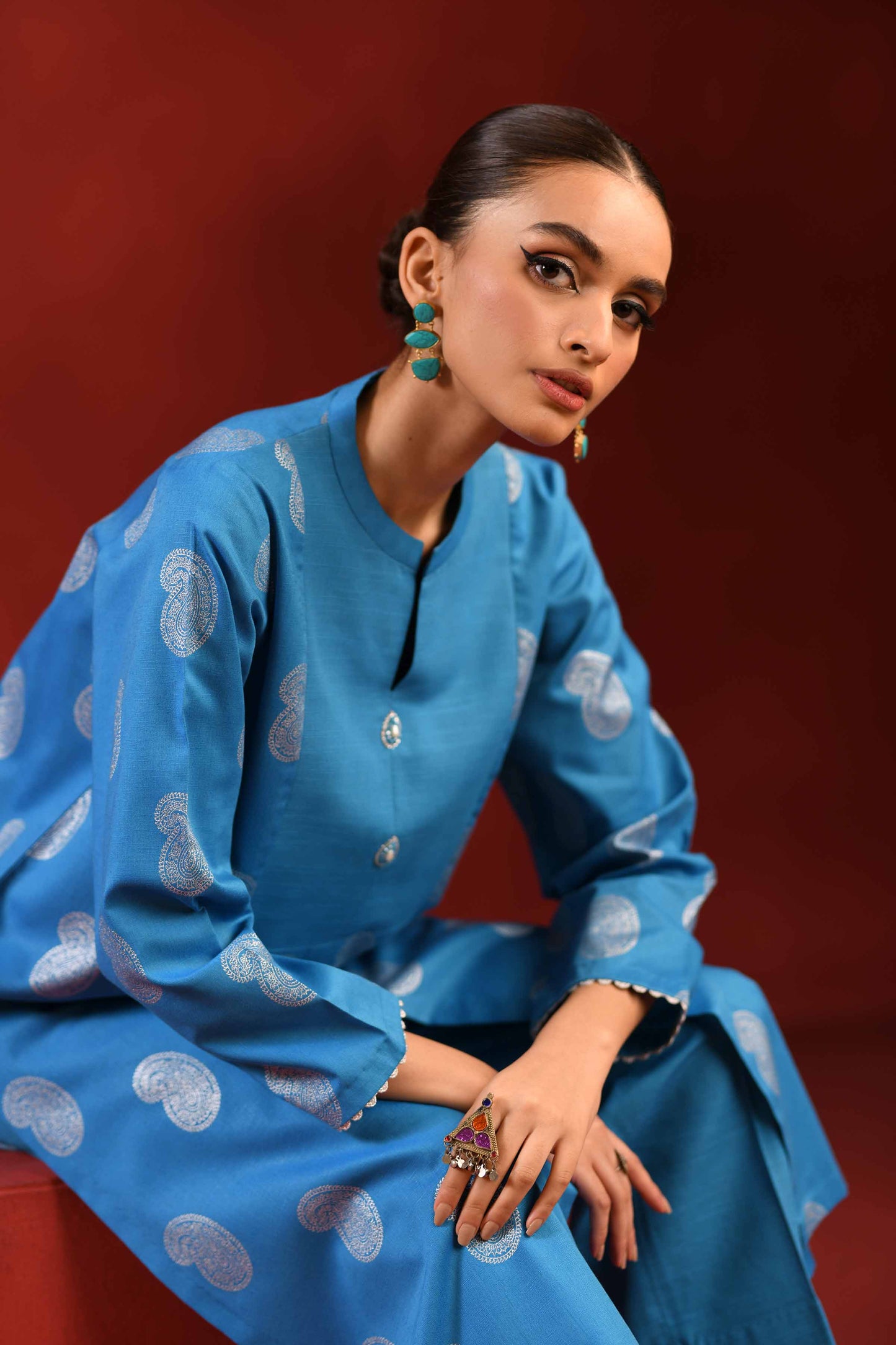 Nishat Linen - 1 Piece - Silver Printed Loose Fabric - 42304134