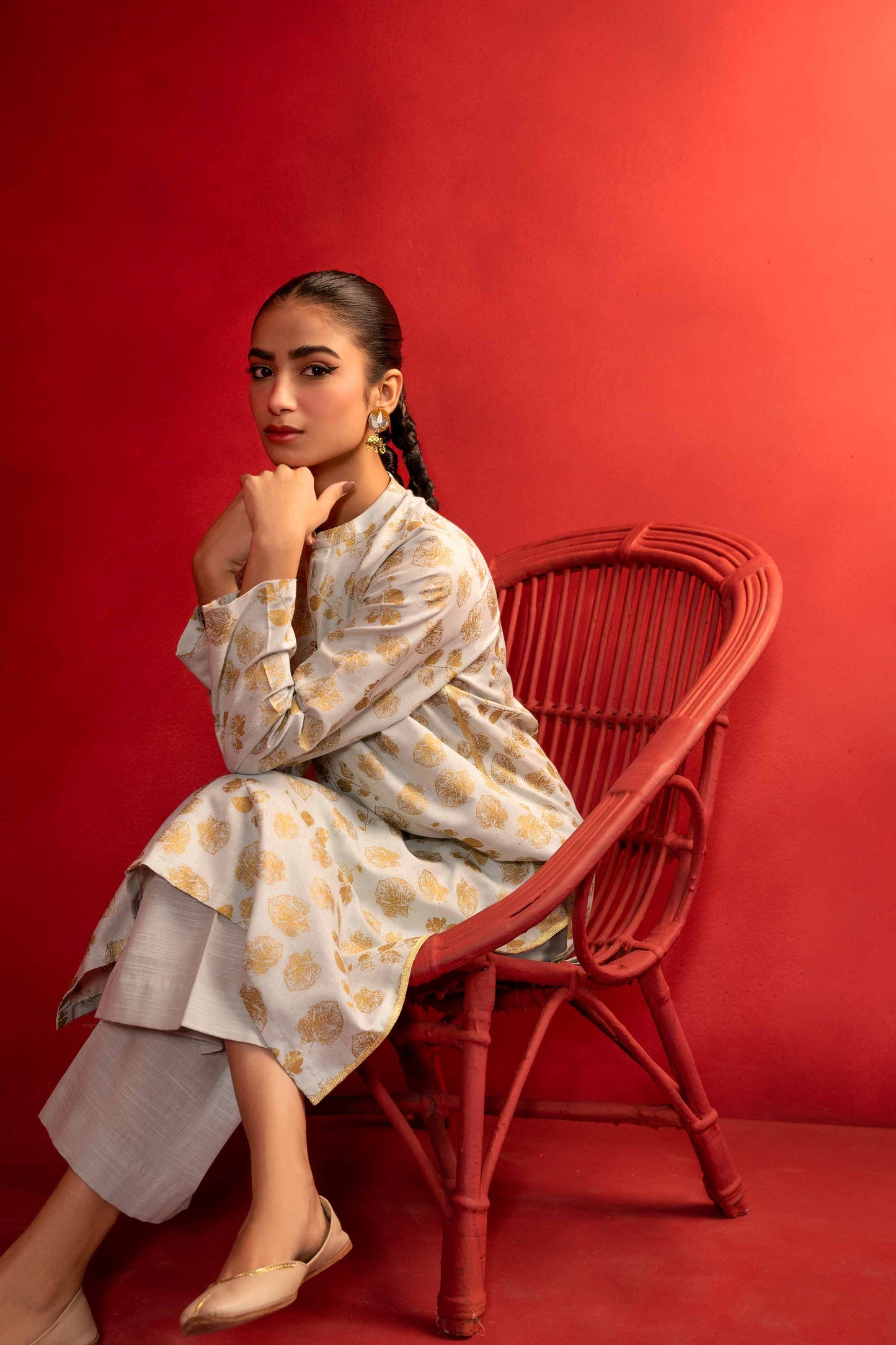 Nishat Linen - 1 Piece - Gold Printed Loose Fabric - 42304136