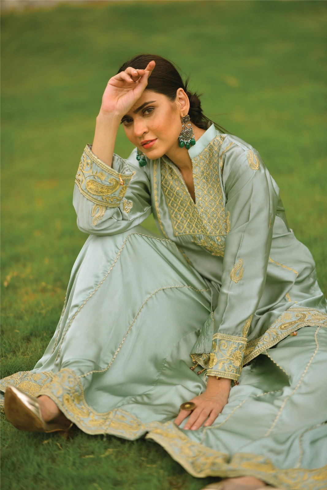 Bareeq Outfits - Mint-Green Shirt with Dhaka Pajama -2PCS
