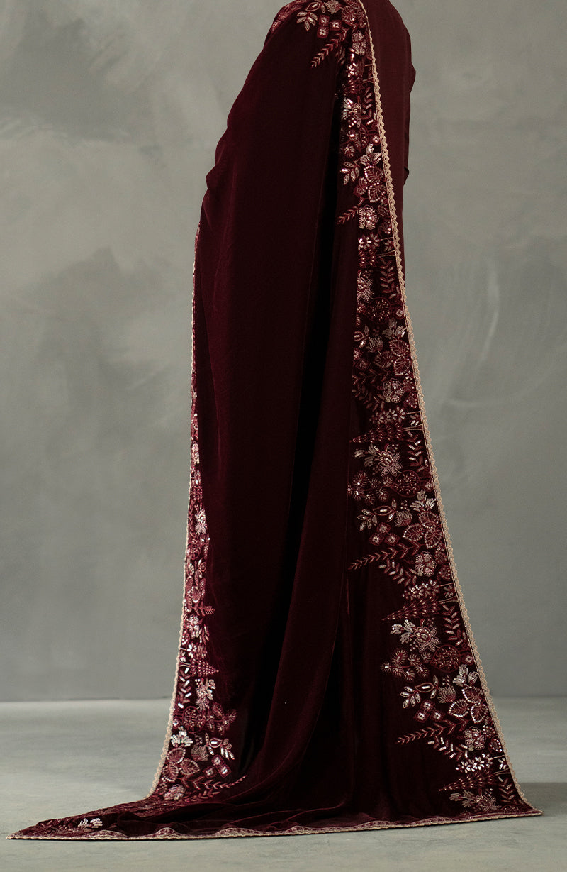 Seran - Maroon Velvet Shawl