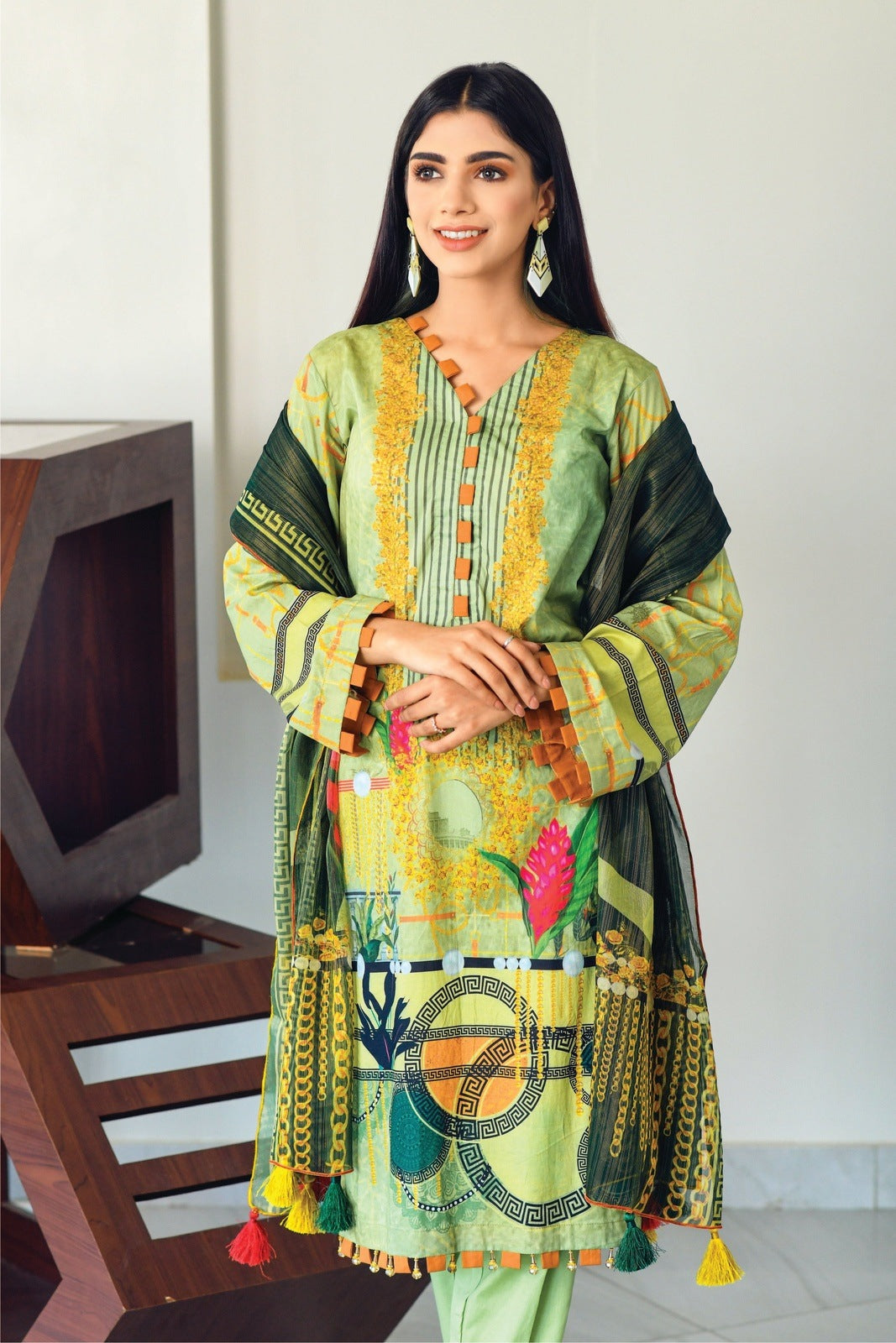Bareeq Outfits - Light Green Printed Lawn with Masoori Dupatta -3 PCS