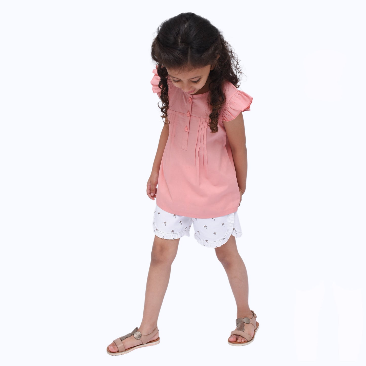 Cuddle & Cradle - Girls Woven Top and Woven Frill Shorts (Palm)