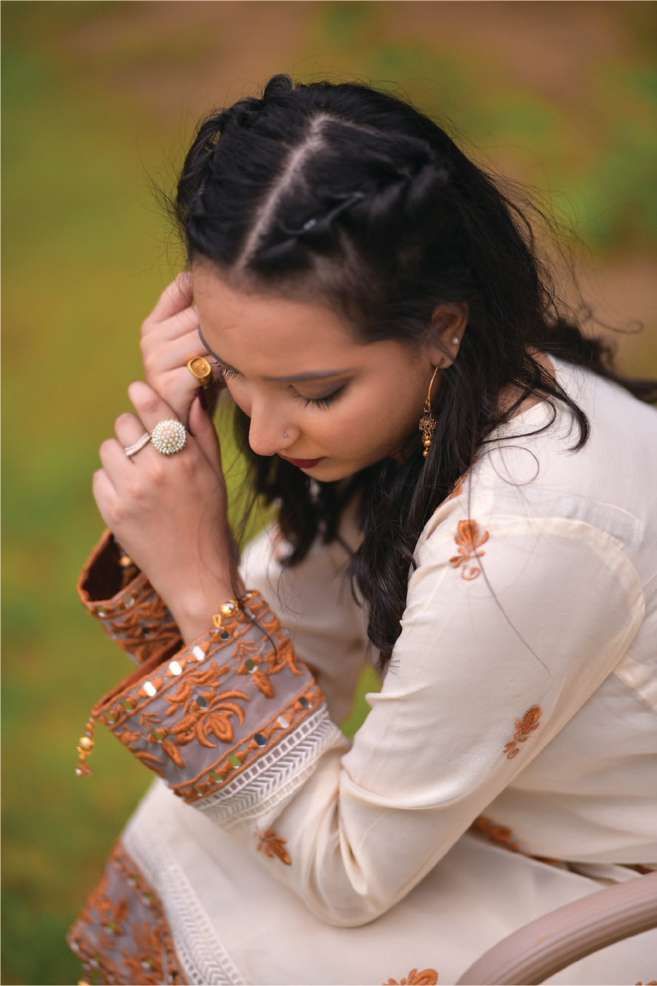 Bareeq Outfits - CREAM FESTIVE DRESS