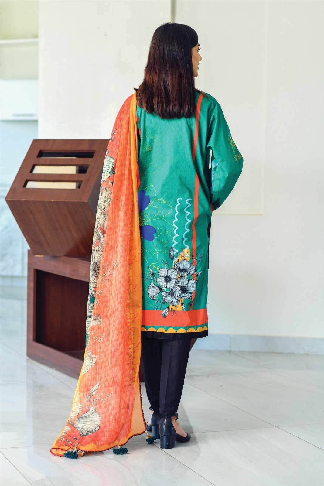 Bareeq Outfits - Dark-Green Printed with Masoori Dupatta – 2 PCS