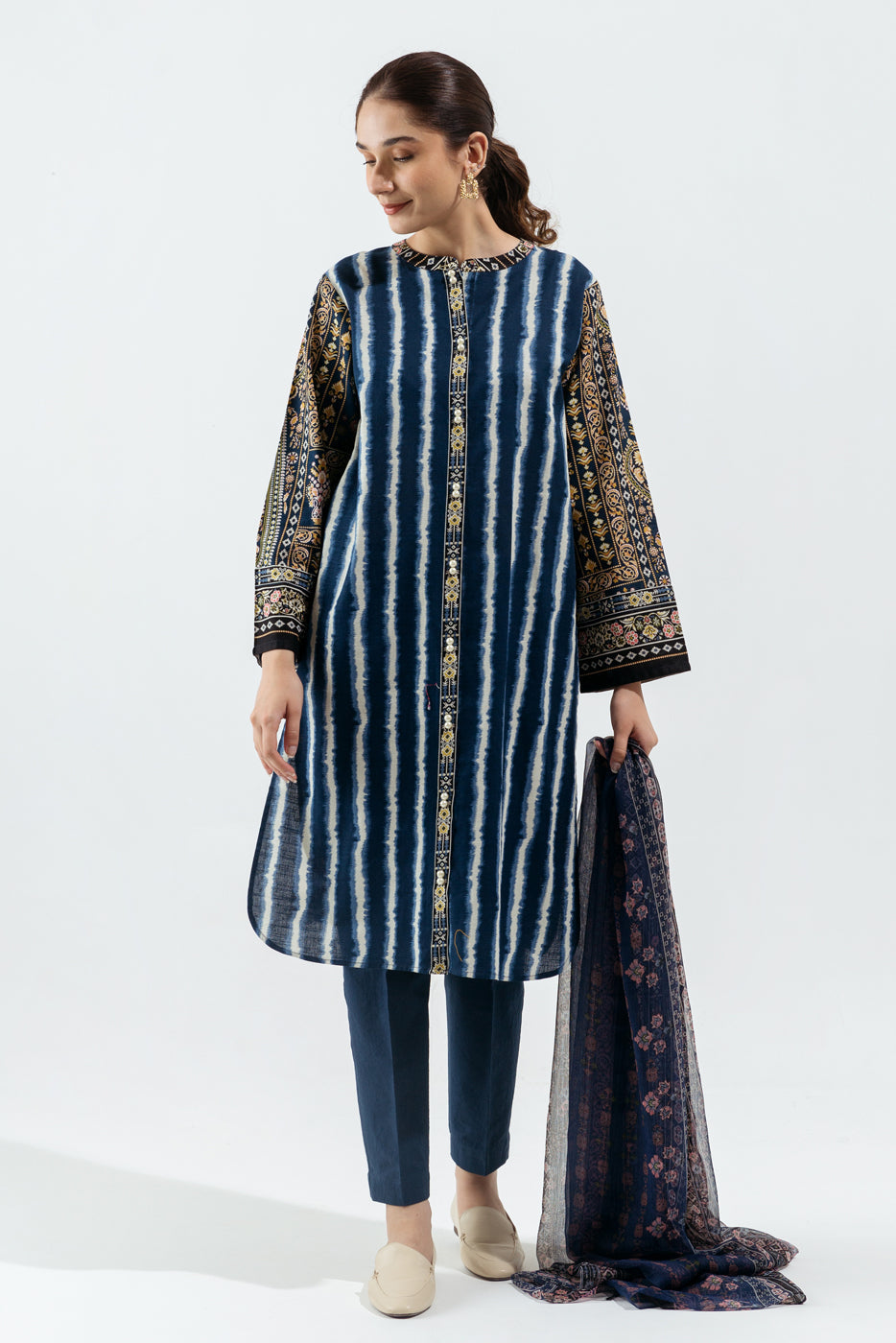 Beechtree - 2 PIECE - PRINTED KHADDAR SUIT - INKY BLUE