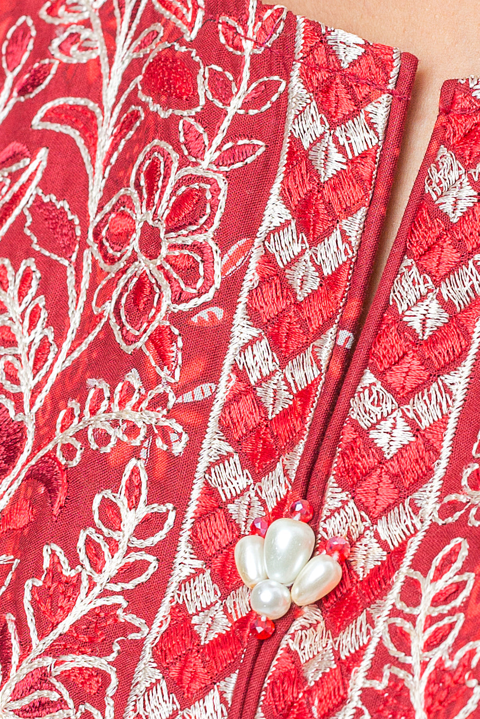 Beechtree - 3 PIECE - EMBROIDERED CAMBRIC SUIT - SCARLET HAZE (UNSTITCHED)