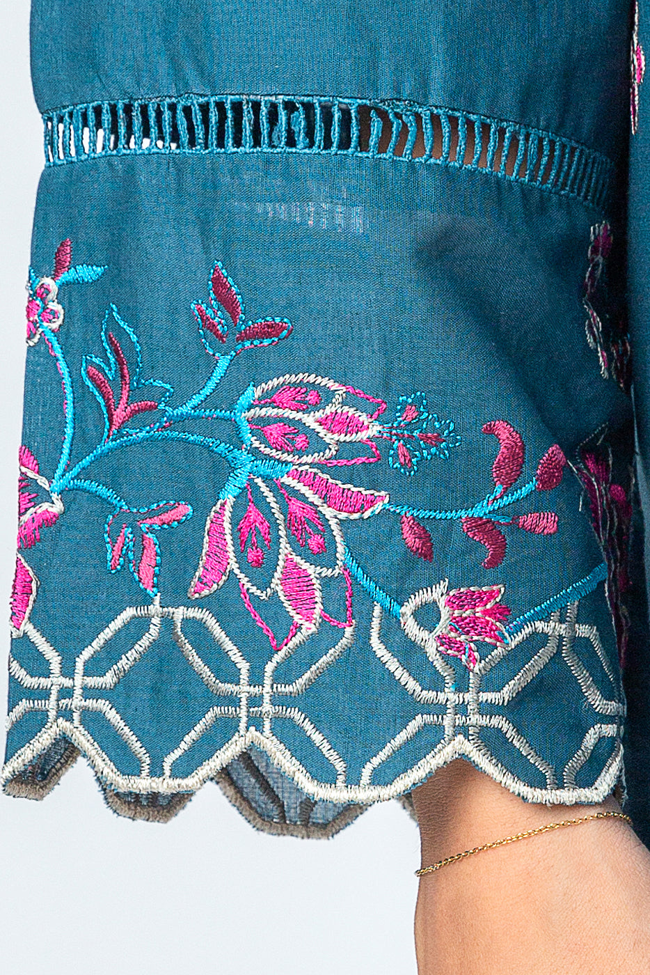 Beechtree - 3 PIECE - EMBROIDERED CAMBRIC SUIT WITH WOVEN SHAWL - CHIC FLORENCE (UNSTITCHED)