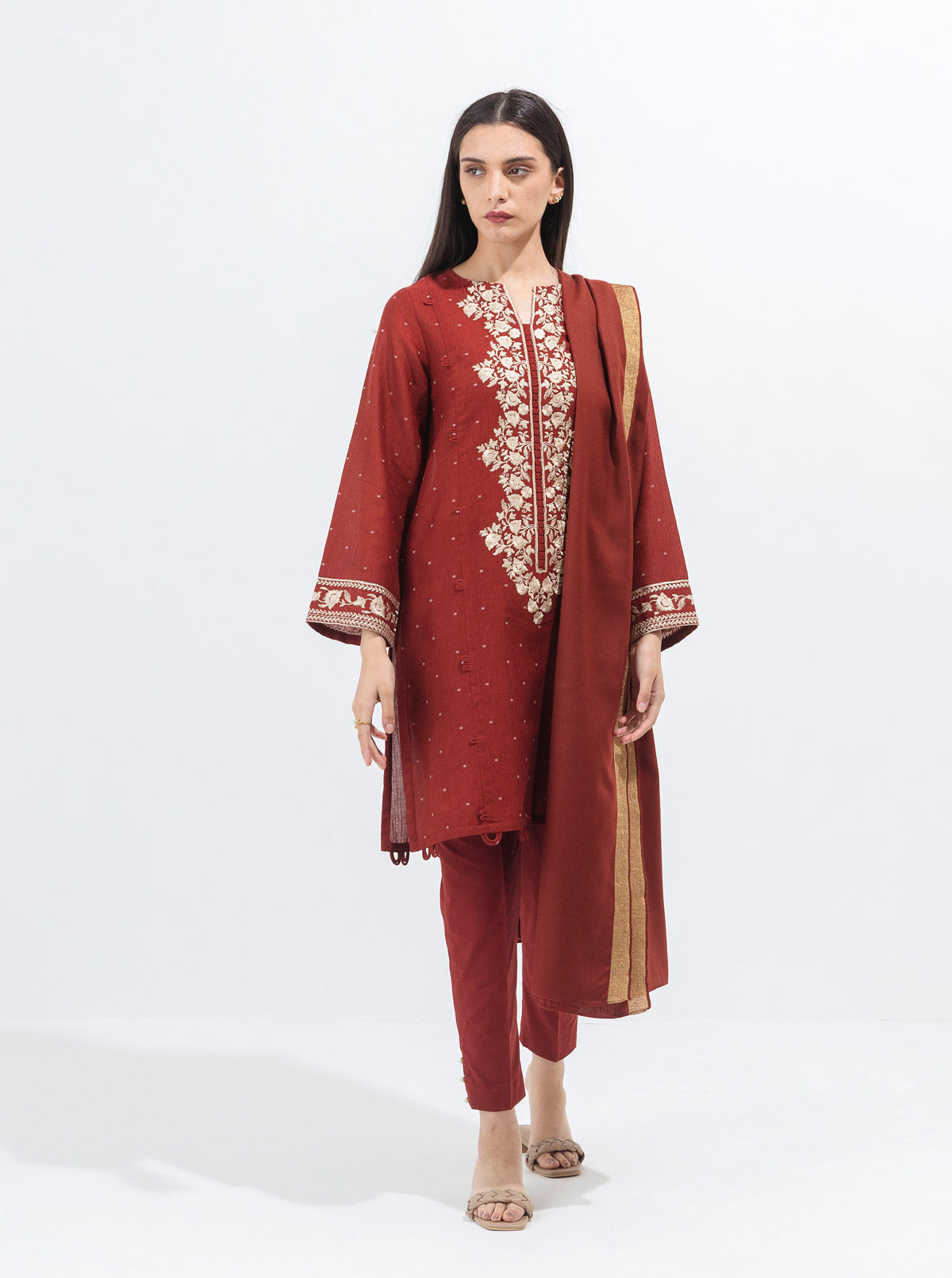 Beechtree - Celosia Bloom-Embroidered With Shawl-3P (UNSTITCHED)