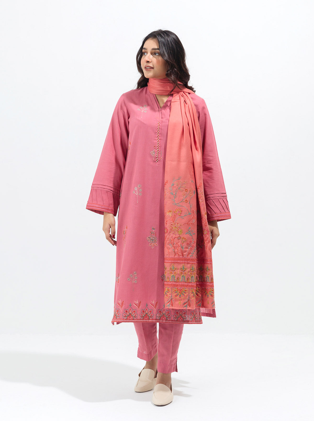 Beechtree - Rosy Glow-Embroidered With Shawl-3P (UNSTITCHED)