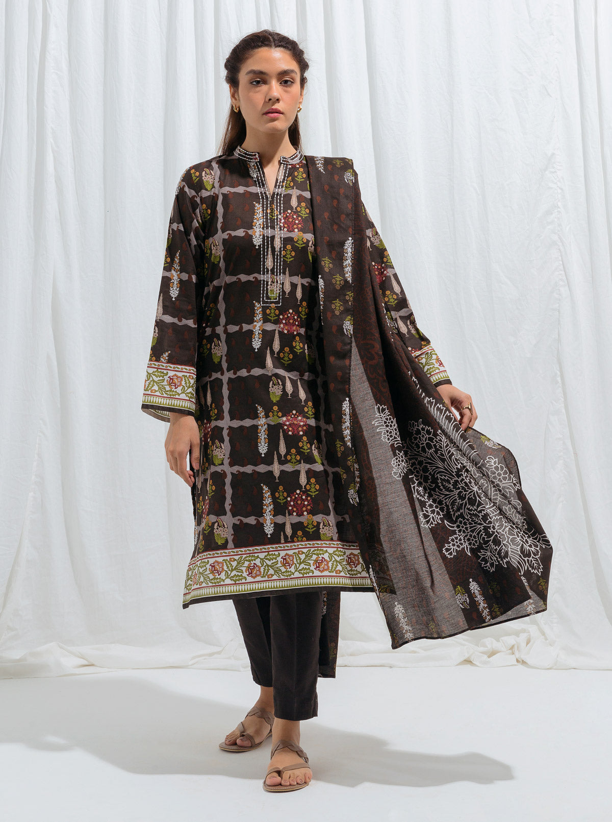 Beechtree - Ethnic Grid-Printed-3P (UNSTITCHED)
